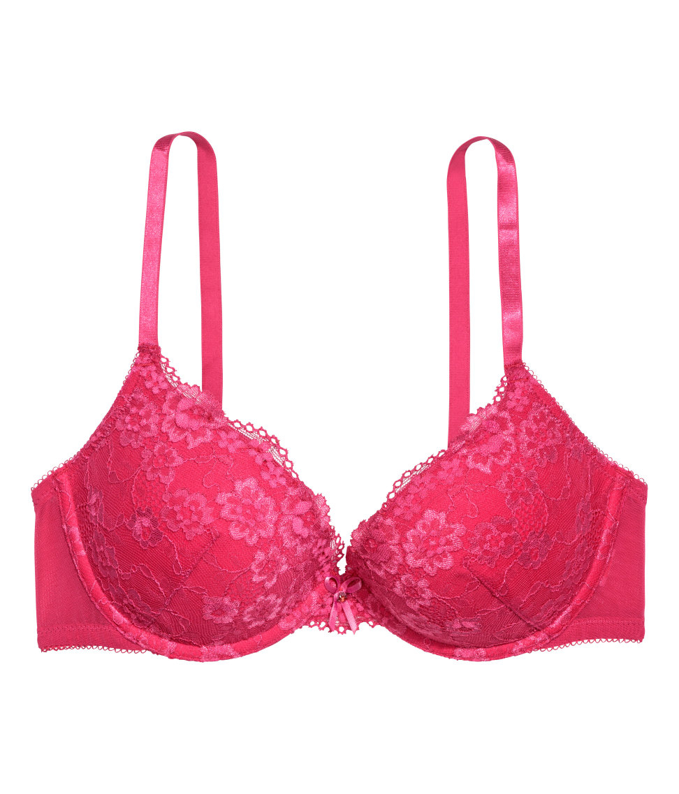 H&m Lace Push-up Bra in Red | Lyst