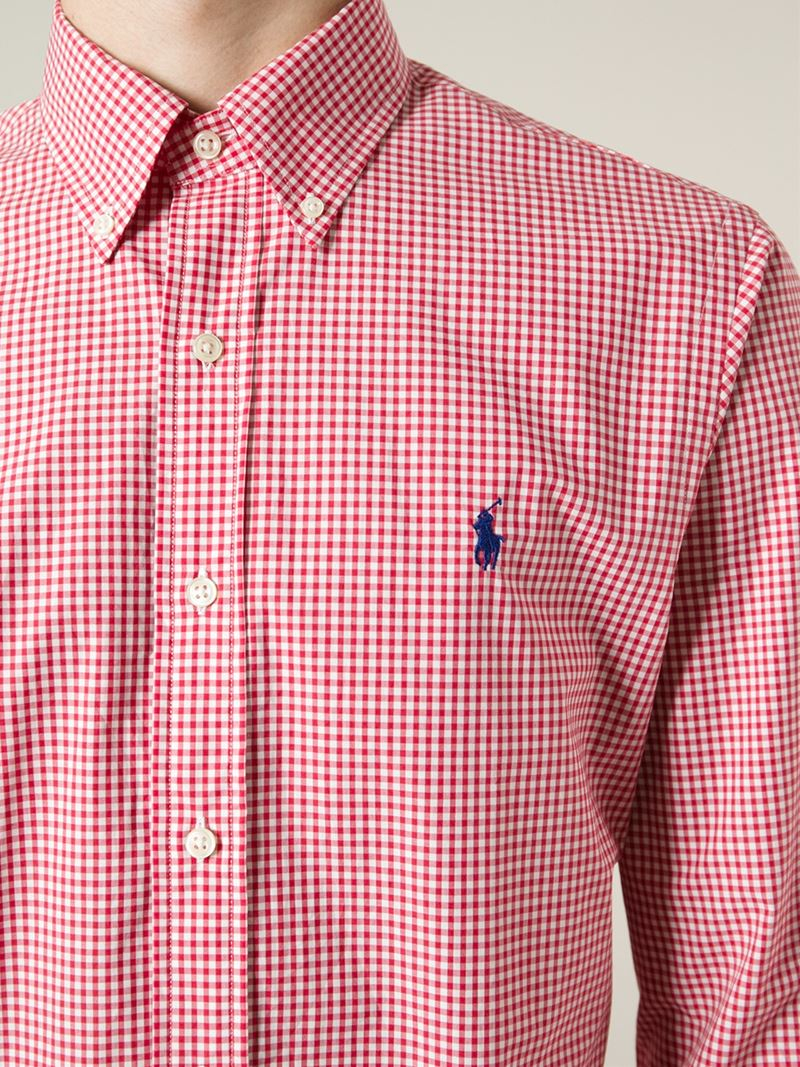 Polo Ralph Lauren Fitted Classic Fit Button Down Collar Gingham Dress Shirt In Red For Men Lyst