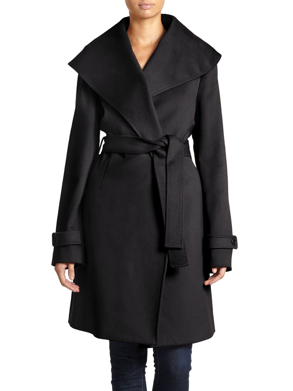 Lyst - Saks Fifth Avenue Black Label Wool Tiewaist Shawl Collar Coat in Black