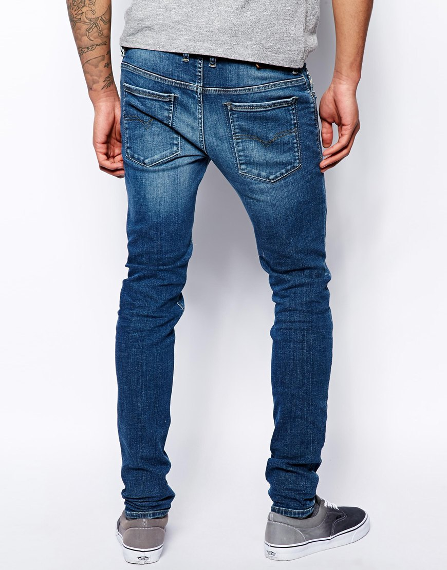 Diesel Jeans Sleenker 608J Stretch Skinny Mid Wash in Blue for Men | Lyst
