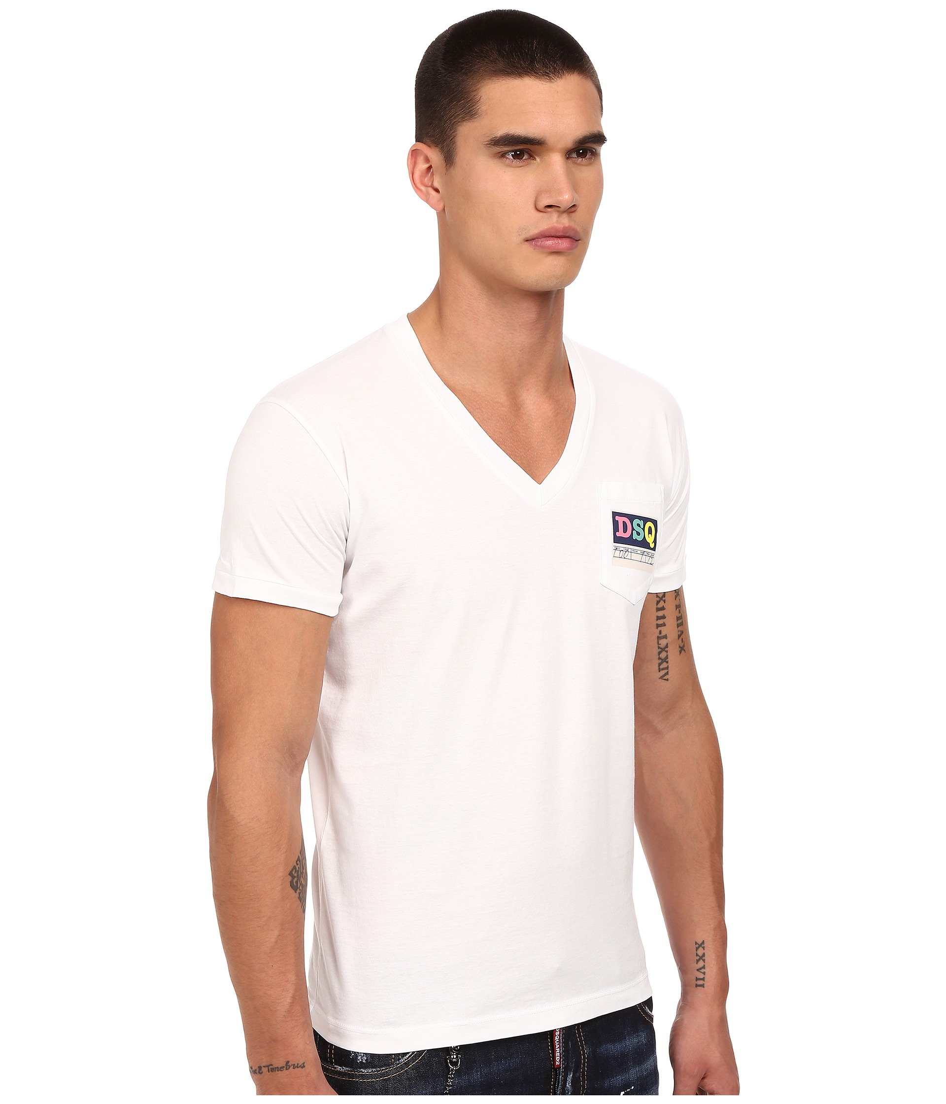 Lyst Dsquared² Logo Pocket V Neck T Shirt In White For Men