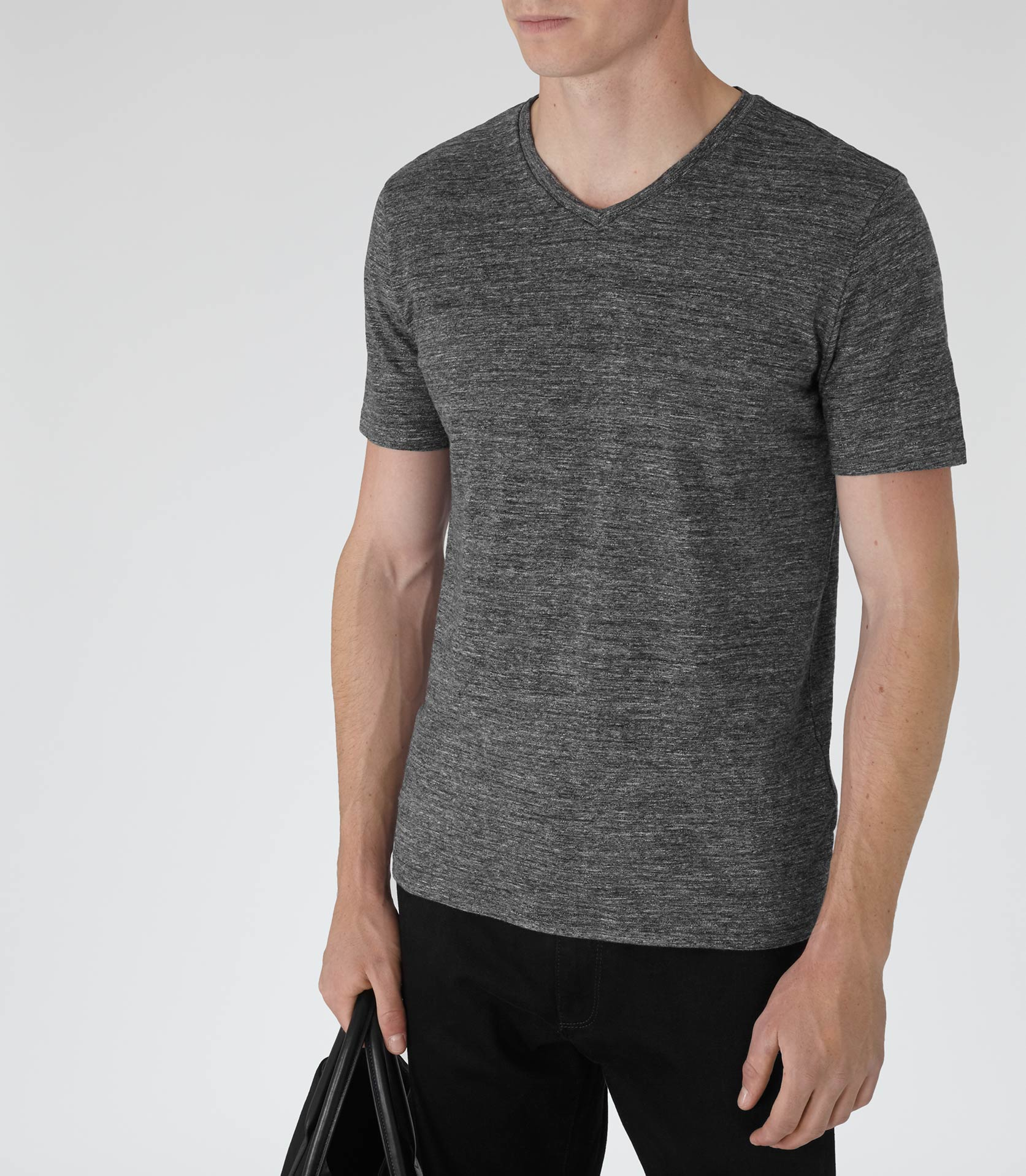 Lyst - Reiss Perri Mottled V-neck T-shirt in Gray for Men