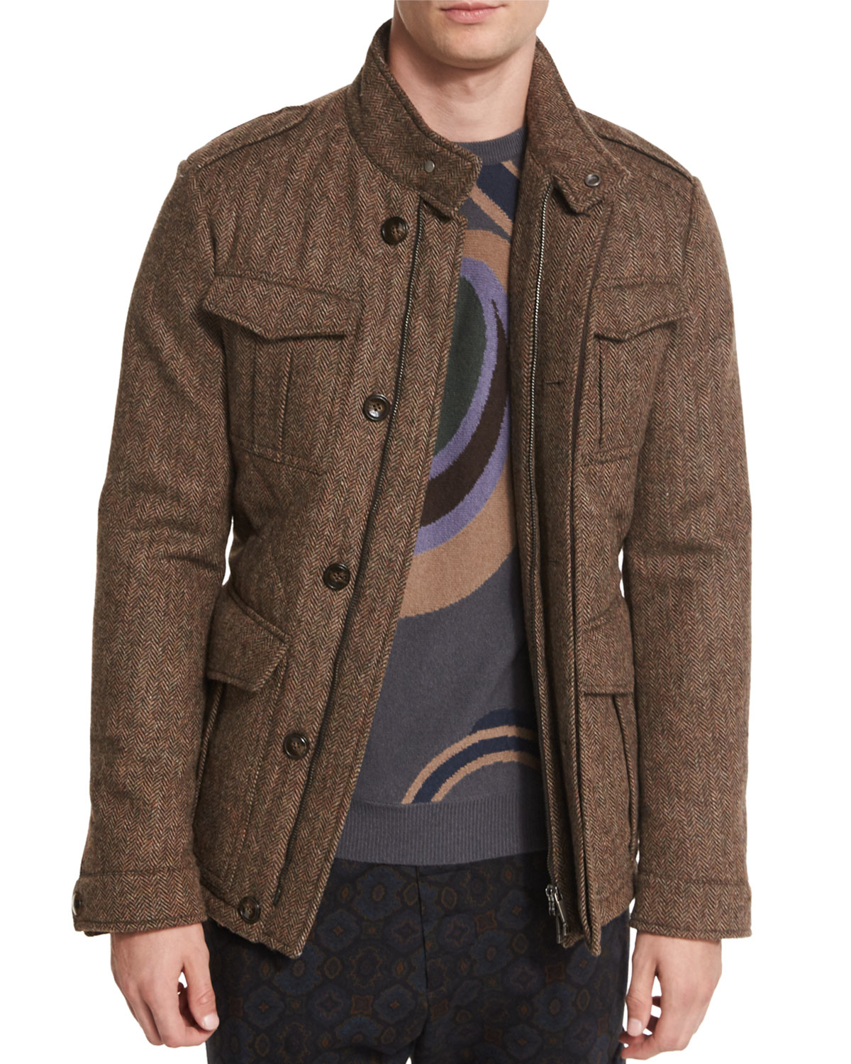 Lyst - Etro Herringbone Wool Safari Jacket in Brown for Men