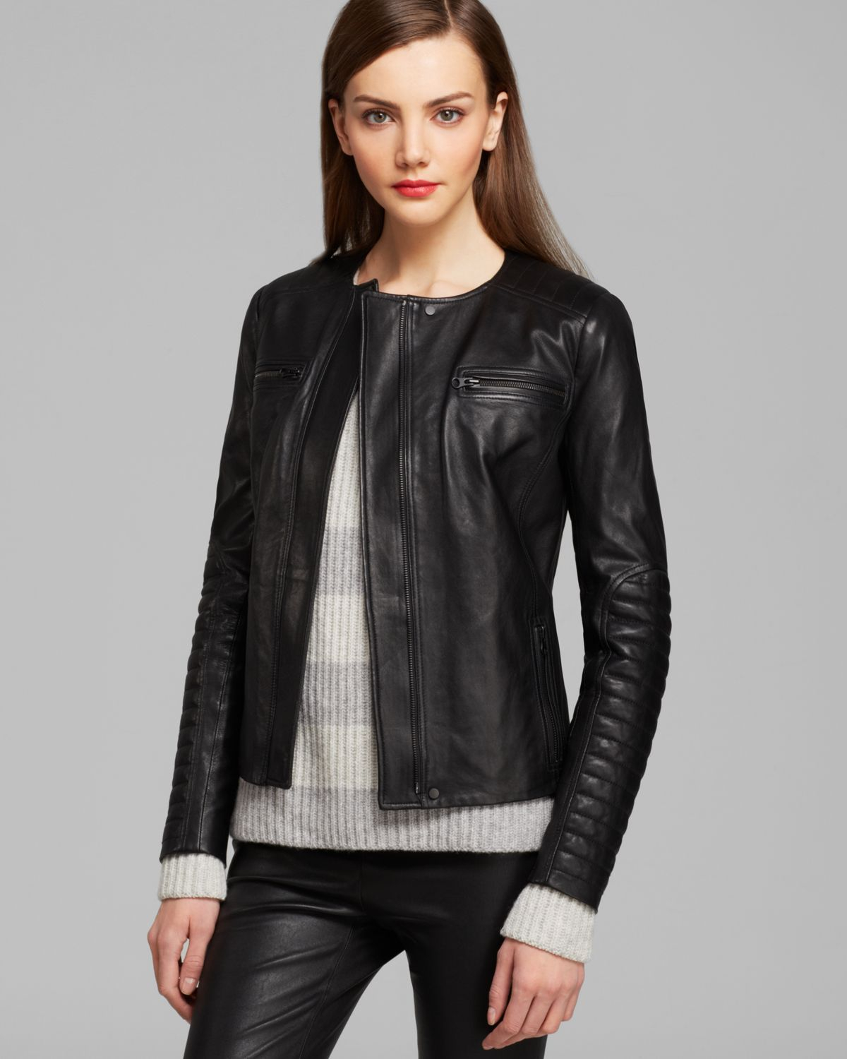 Vince Jacket Quilted Leather Moto In Black Lyst Gallery Previously Sold At Bloomingdale S Women Quilted Jackets