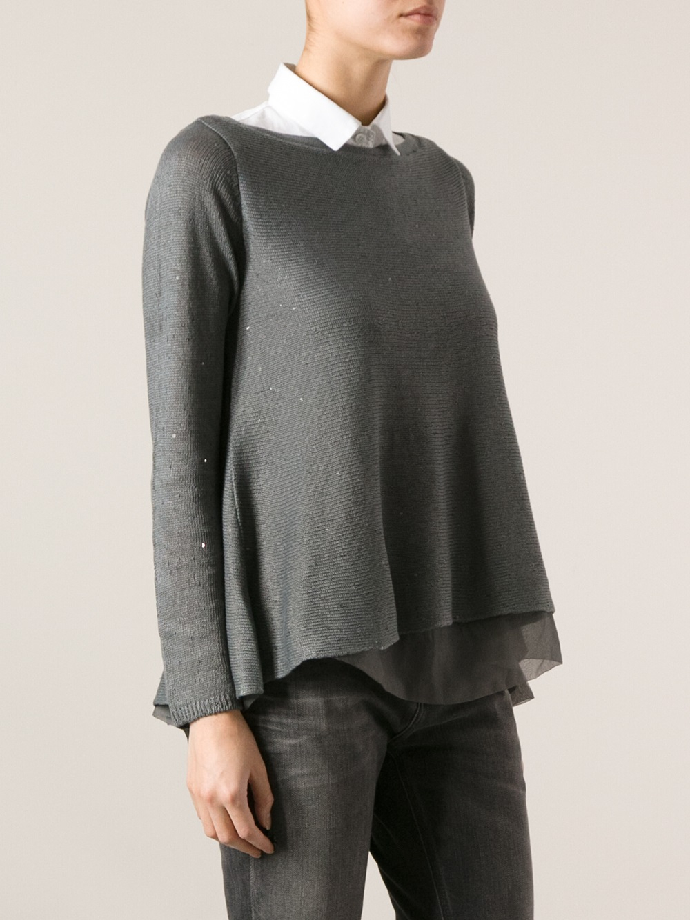 Lyst - Brunello Cucinelli Sheer Knit Sweater in Gray