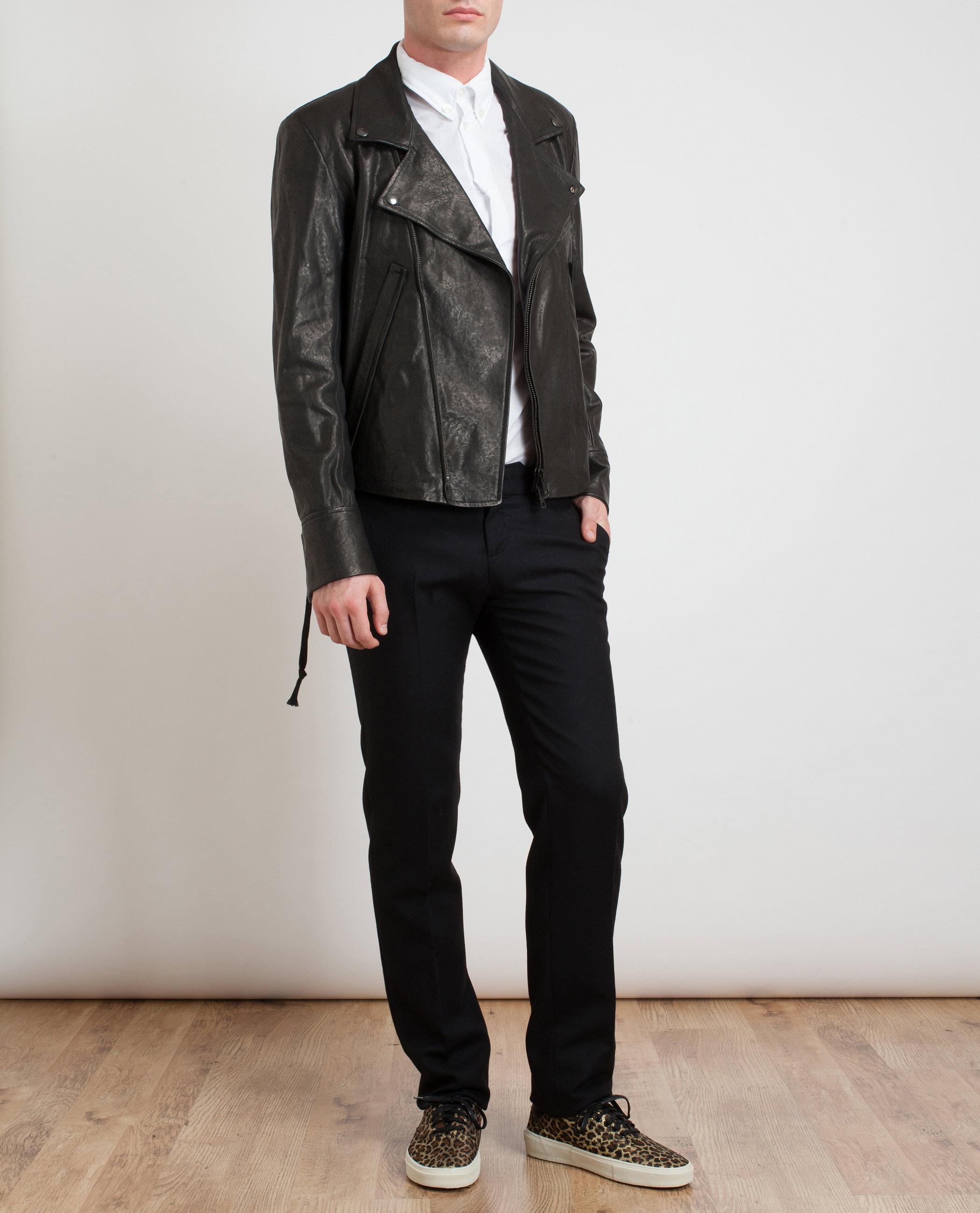 Ann Demeulemeester Washed Leather Biker Jacket In Black Lyst Gallery
