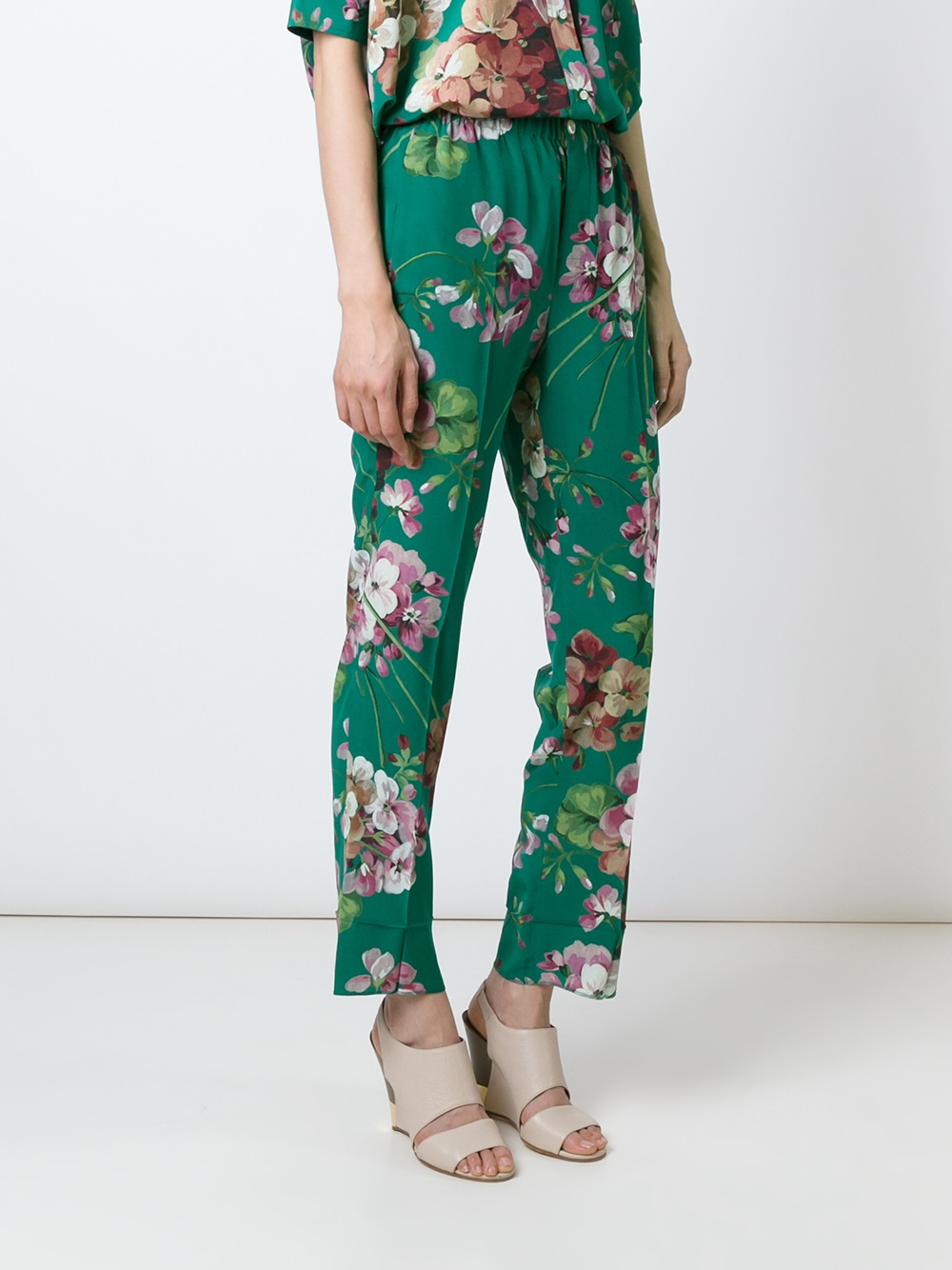 Gucci Floral-print Silk Trousers in Green for Men | Lyst