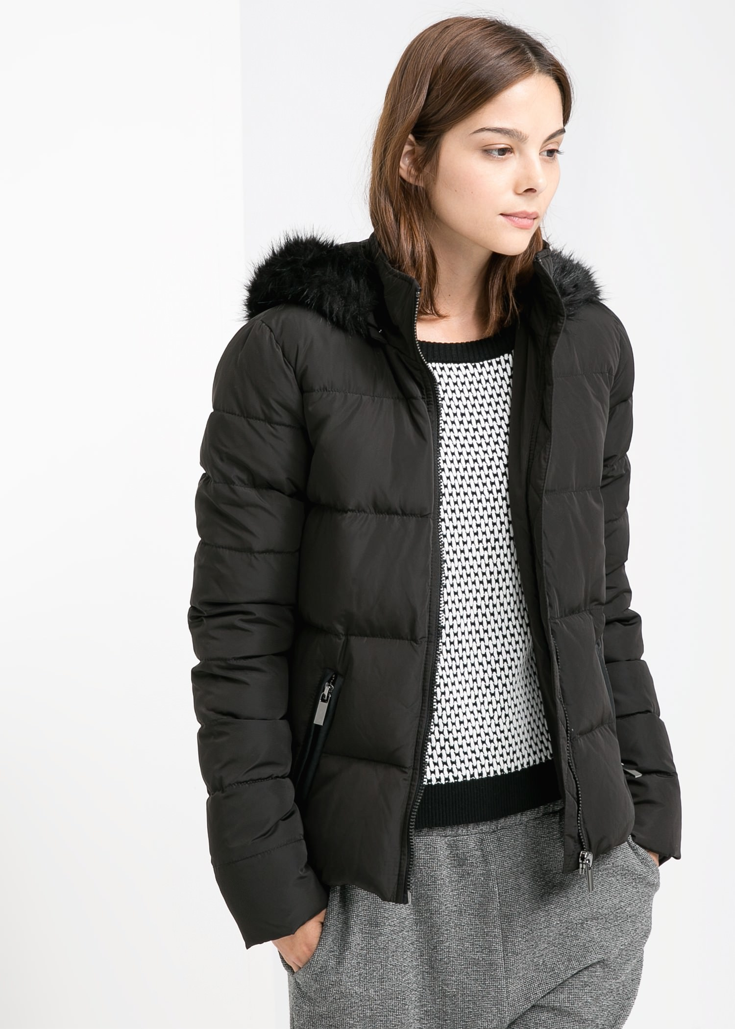 Mango Feather Down Hooded Coat in Black | Lyst