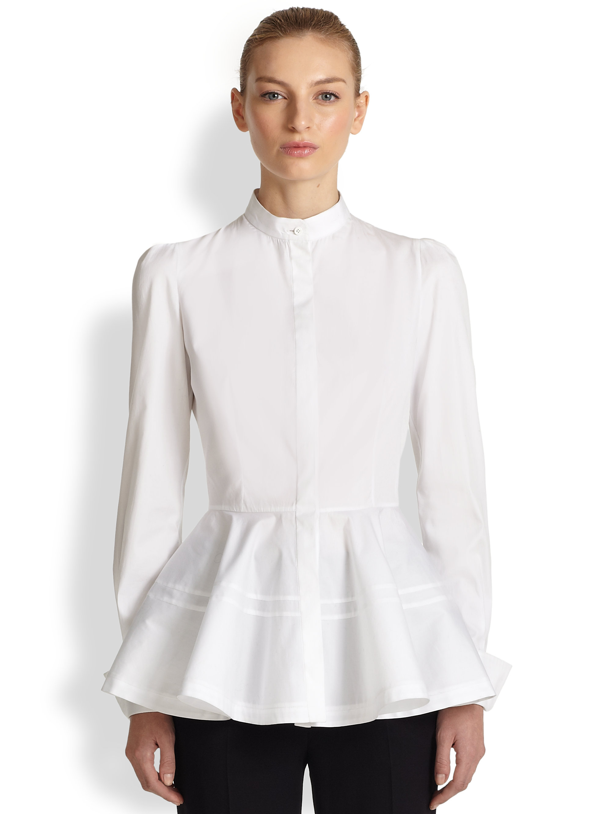 Lyst - Alexander McQueen Poplin Peplum Shirt in White
