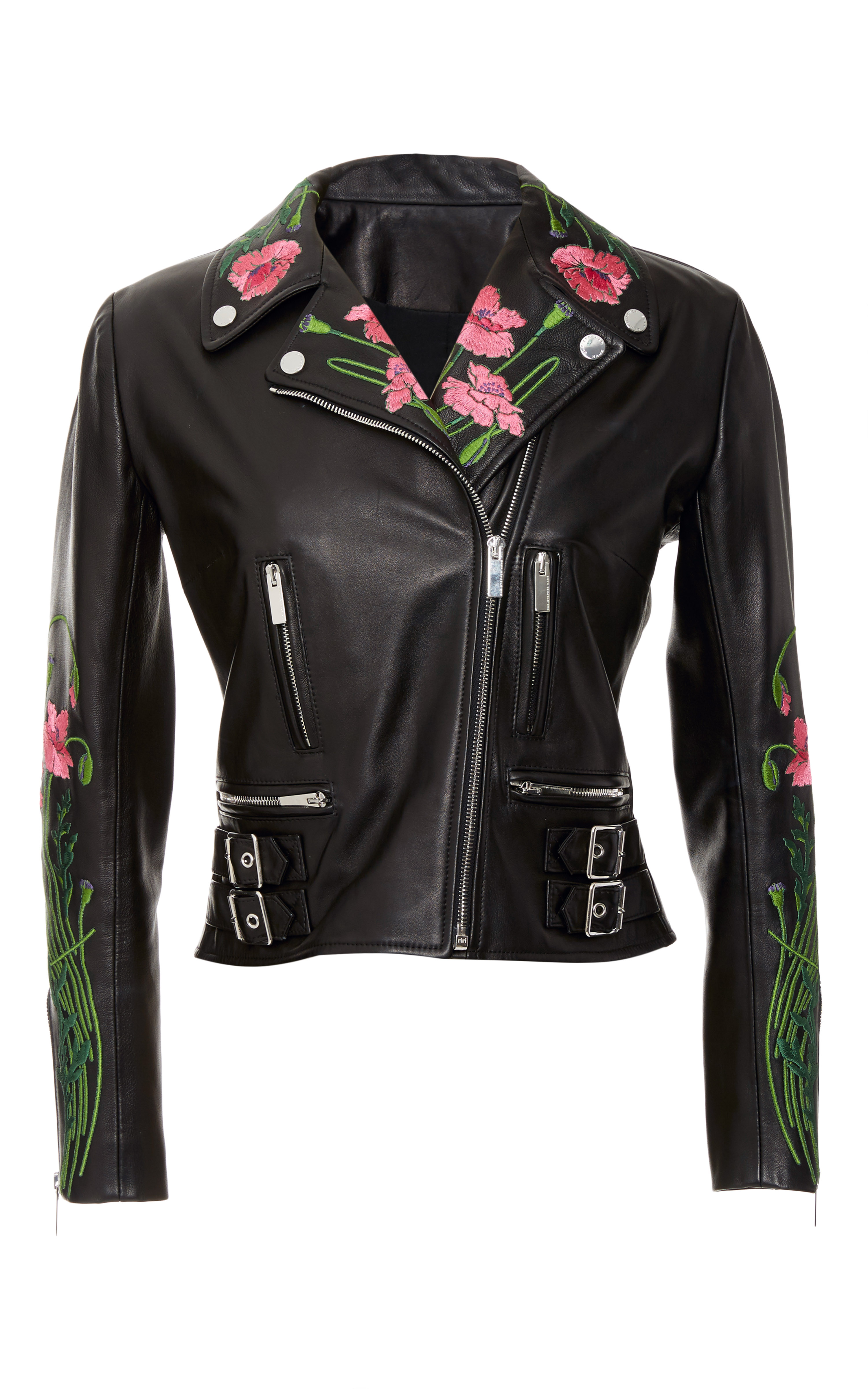 Lyst - Christopher Kane Floral Embroidered Leather Jacket in Black