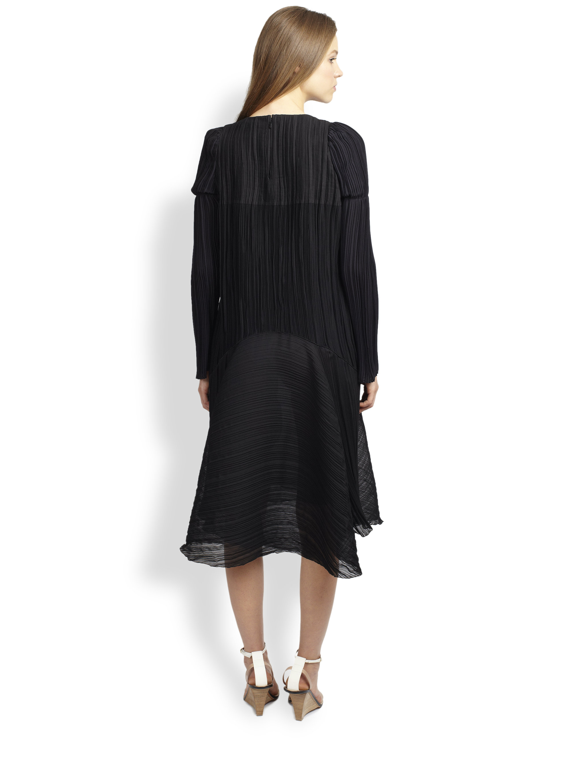 black plisse wrap dress