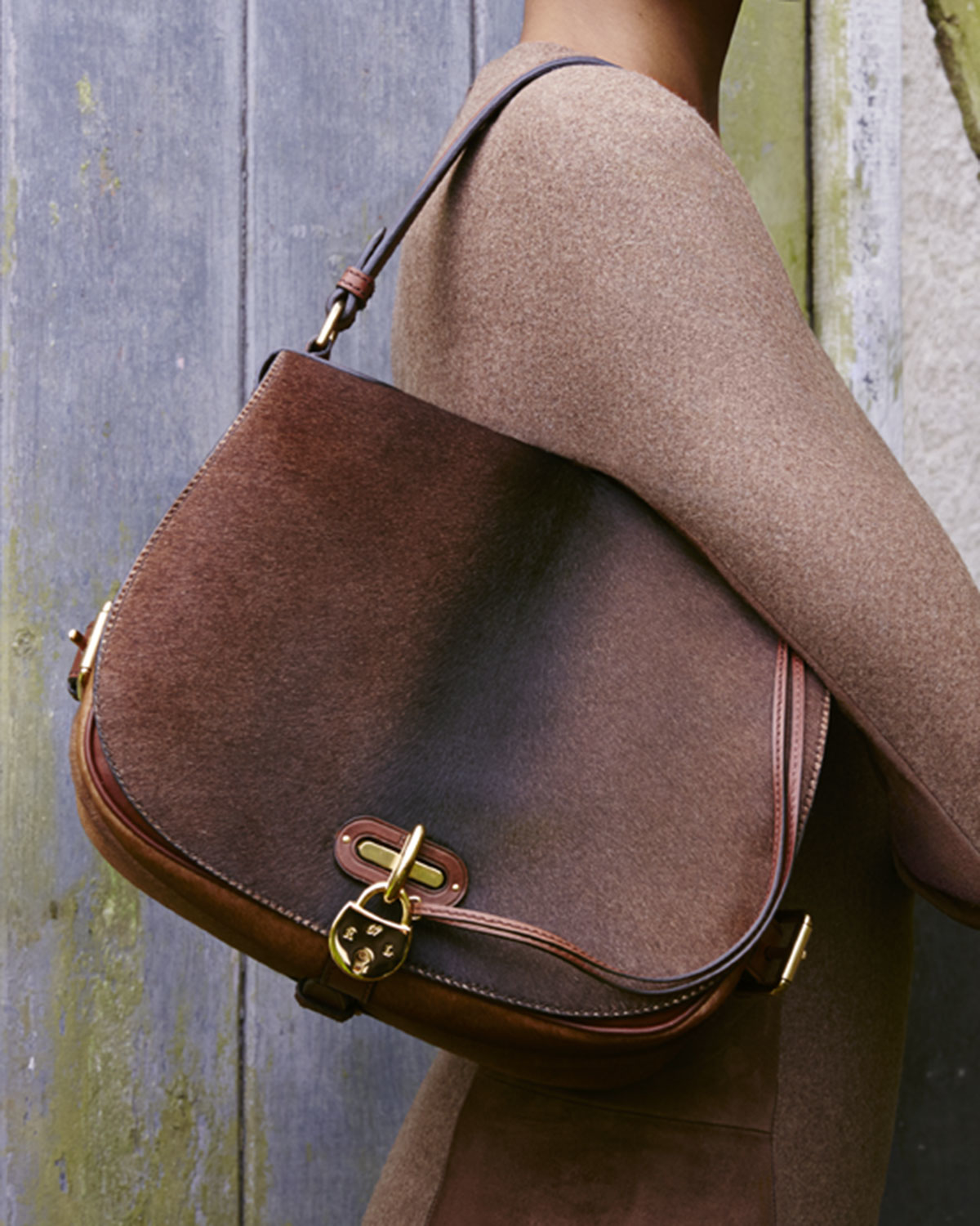 Ralph Lauren Calf Hair Saddle Shoulder Bag In Brown Lyst
