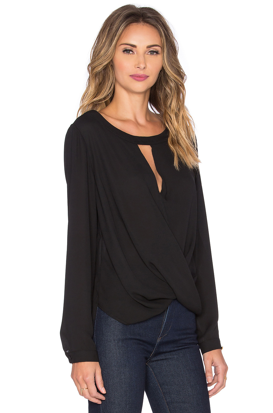 Lyst - Krisa Long Sleeve Boatneck Surplice Blouse in Black