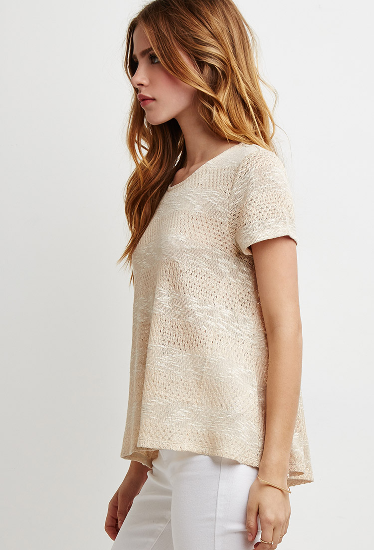 Lyst - Forever 21 Crochet-paneled Loose Knit Top in Natural
