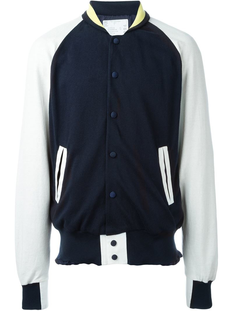 Sacai Fine Knit Varsity Jacket in Blue for Men Lyst