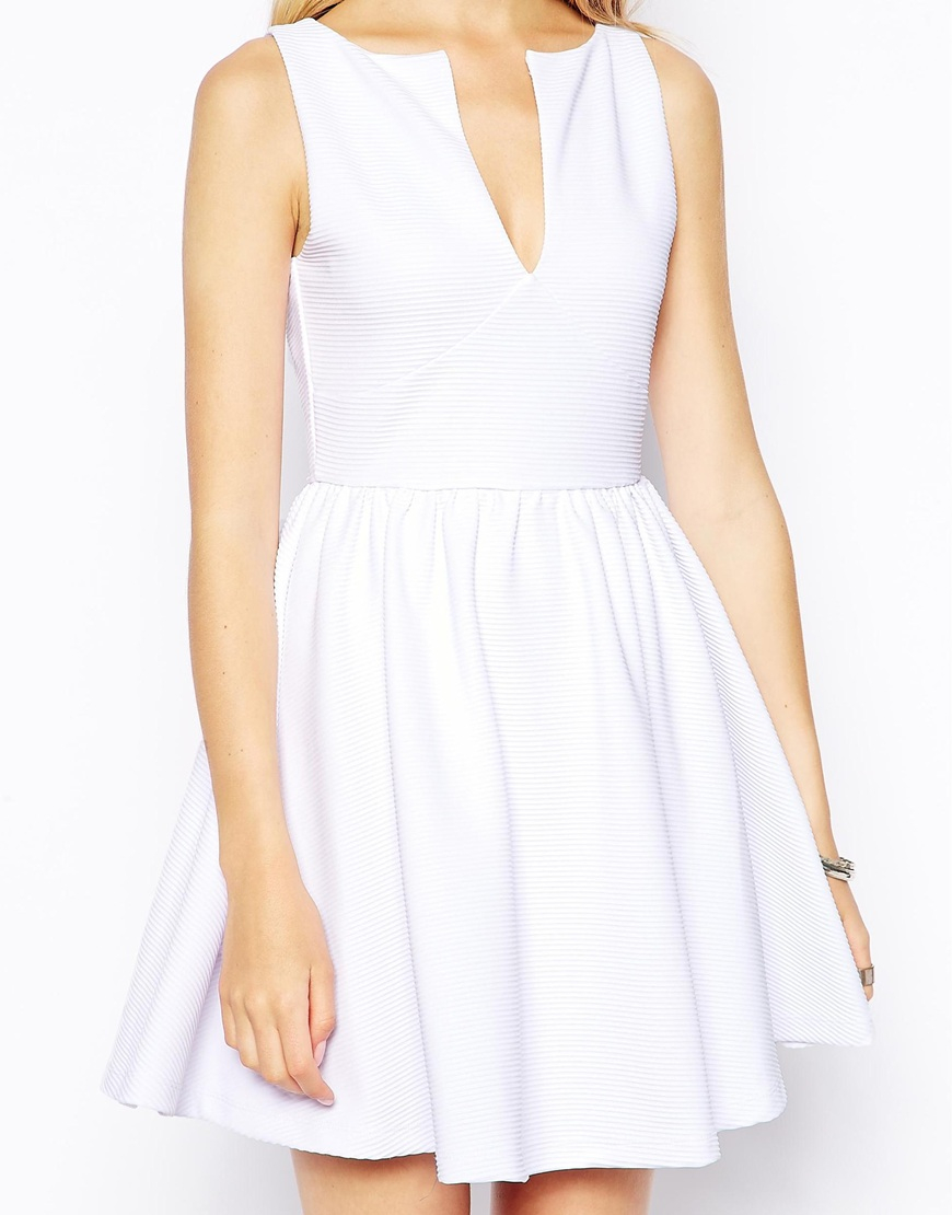 Asos Sleeveless Skater Dress In Structured Rib With V Neck in White | Lyst