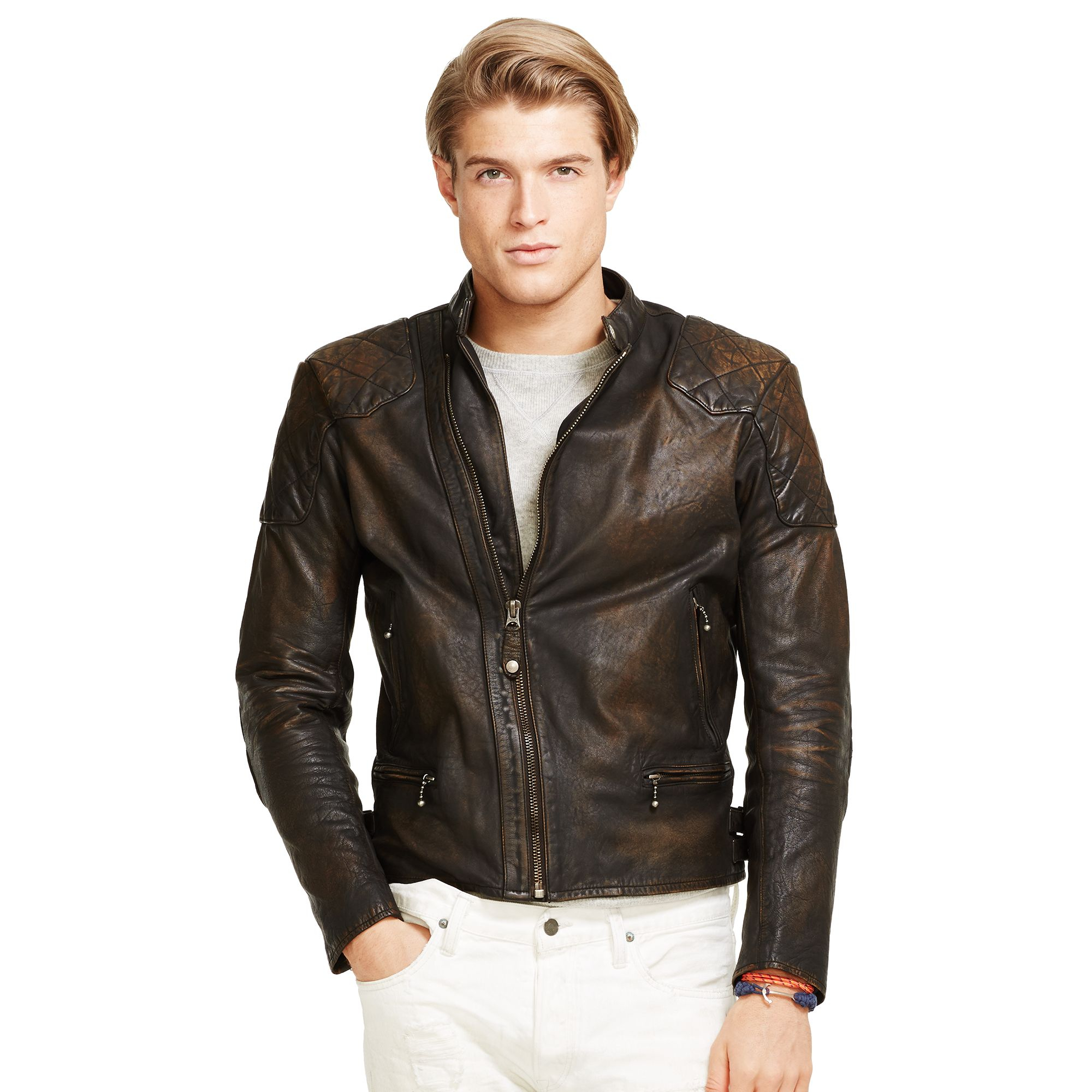 Polo Ralph Lauren Leather Café Racer Jacket In Brown For Men Lyst Gallery