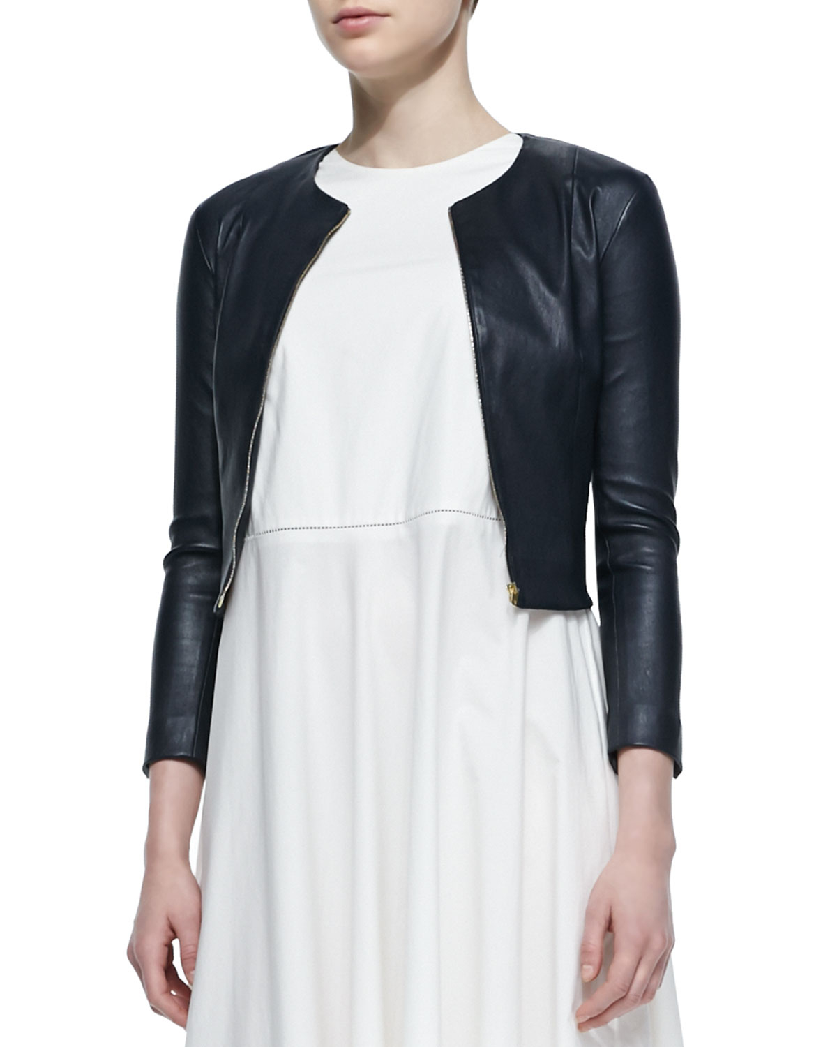 Lyst The Row Stanta Leather Cropped Zip Jacket In Blue Gallery