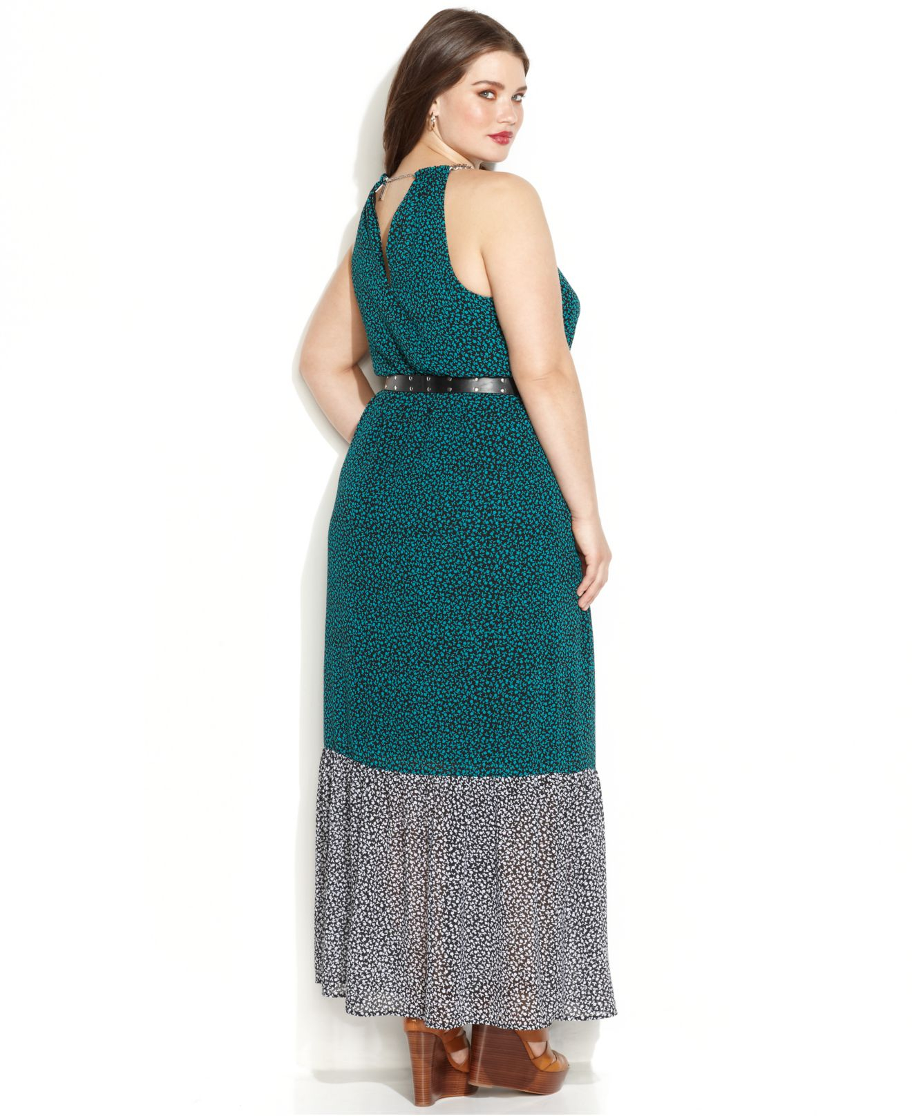 all over print belted halter dress