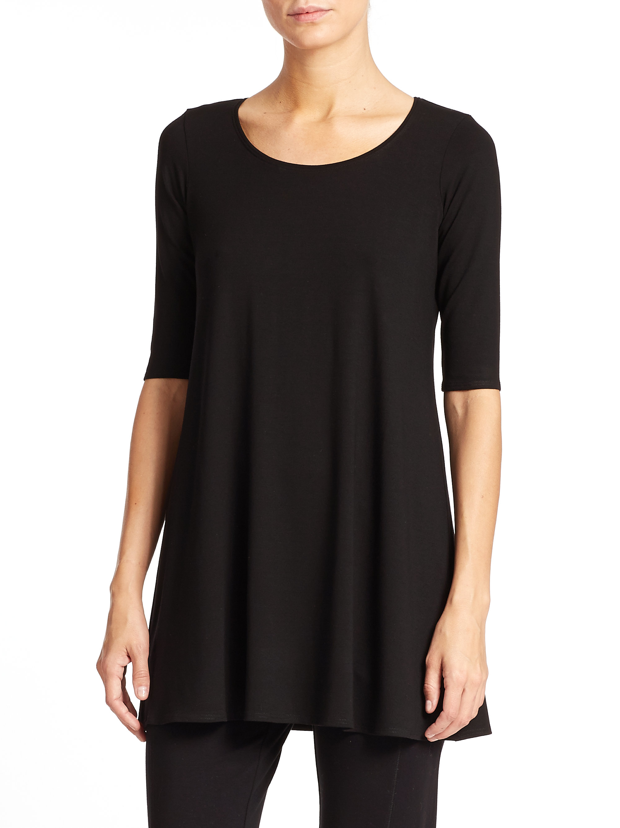 Eileen fisher Jersey Scoopneck Tunic in Black | Lyst