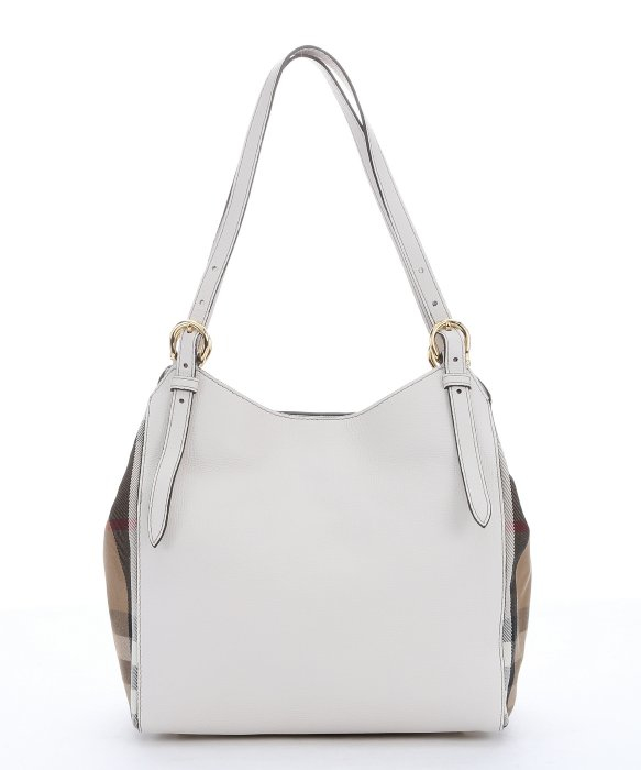 Lyst - Burberry White Leather And Brown Nova Check Canvas &#39;canterbury&#39; Small Shoulder Bag in White