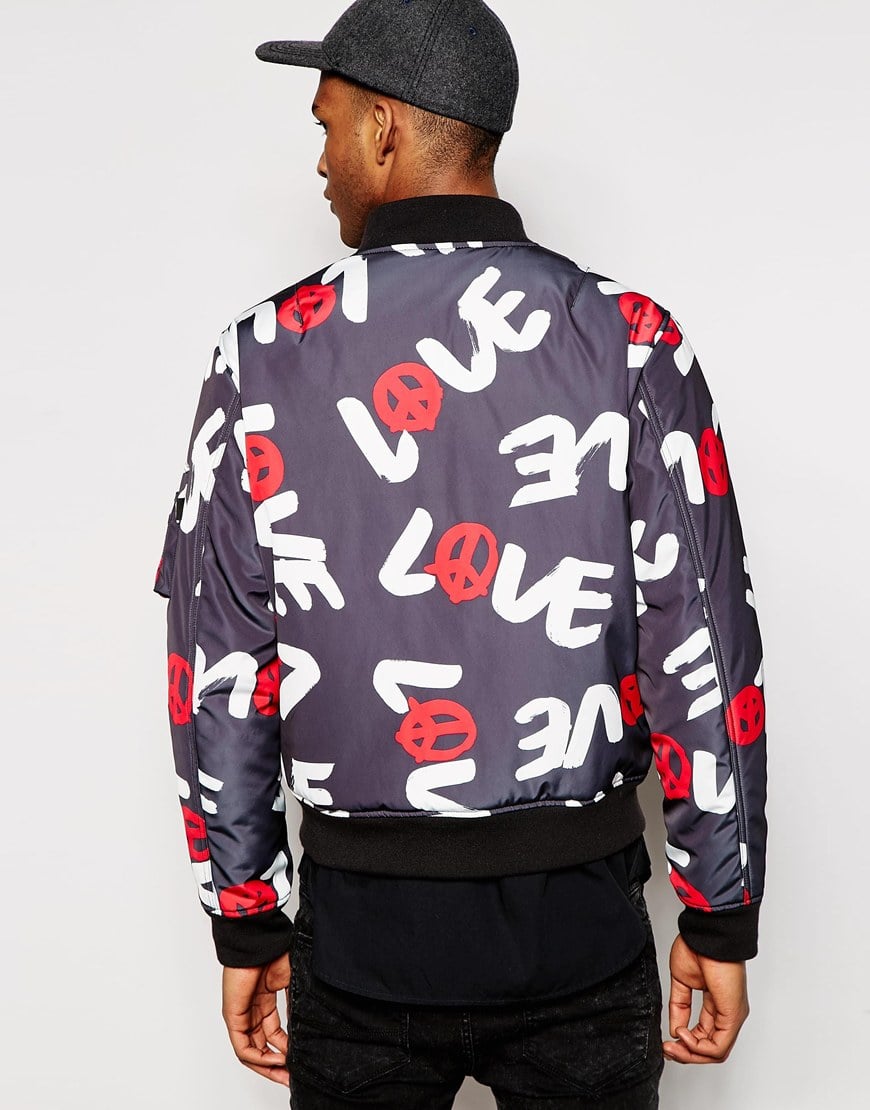 Love moschino Love Print Bomber Jacket in Black for Men Lyst
