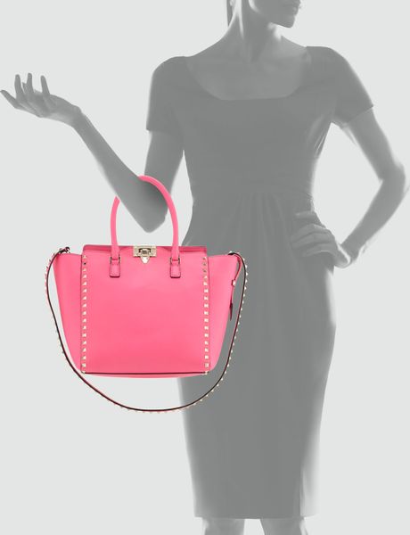 Valentino Rockstud Medium Shopper Tote Bag Hot Pink in Pink | Lyst