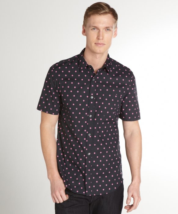 French Connection Navy And Pink Polka Dot Cotton Short Sleeve Button ...