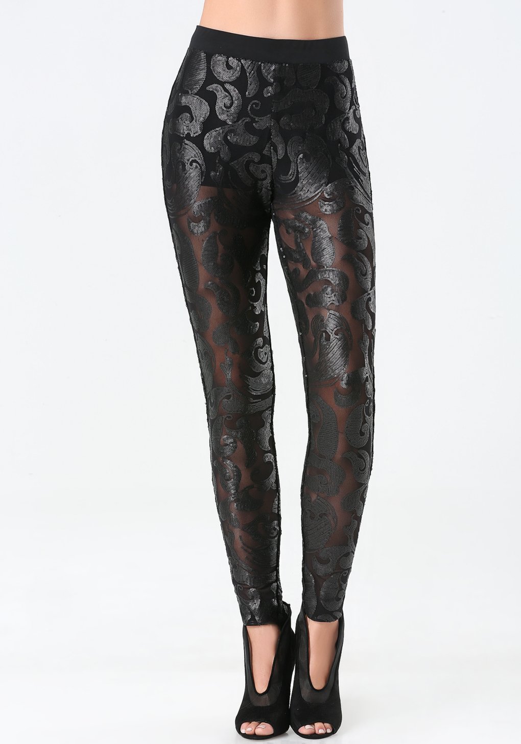 Bebe Sequin Sheer Leggings in Black | Lyst