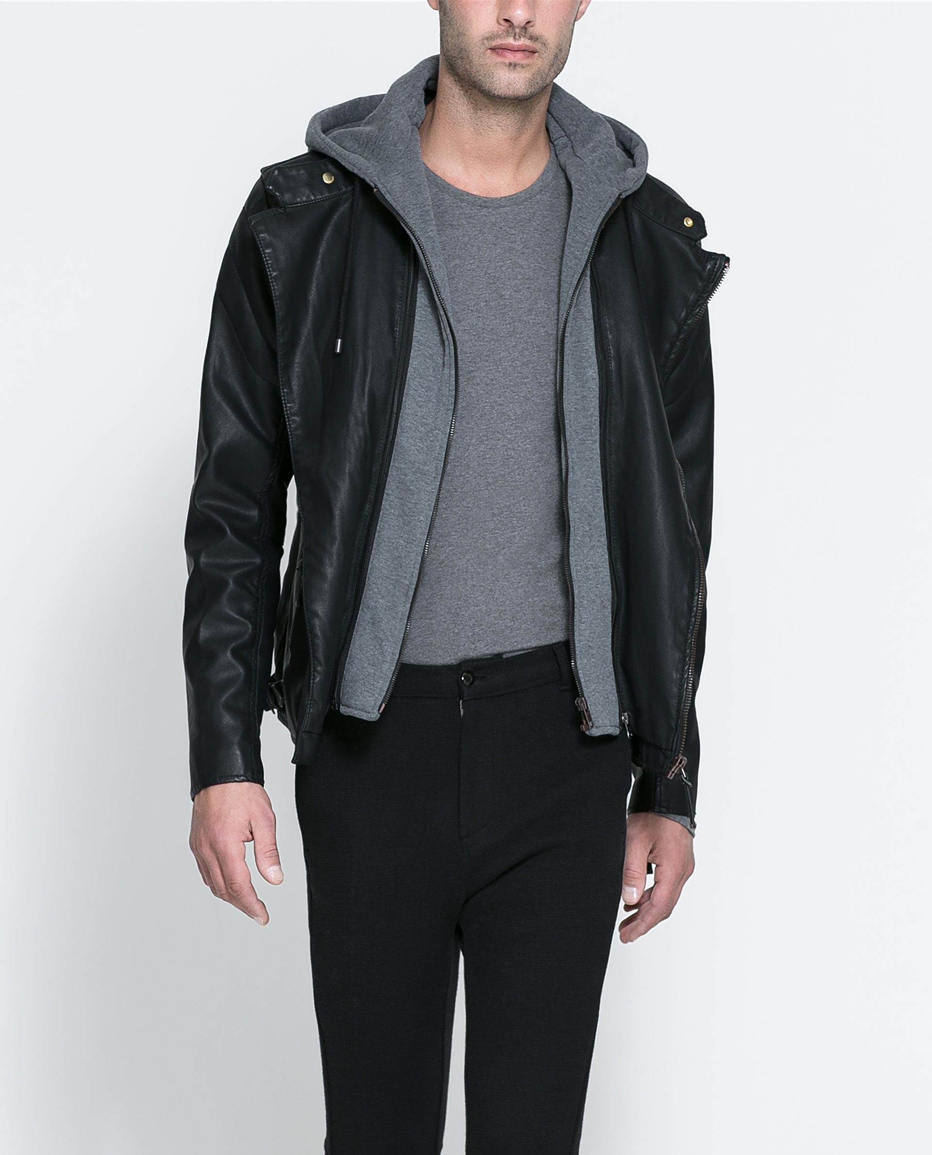  Zara  Biker Jacket  with Detachable Hood in Black for Men Lyst
