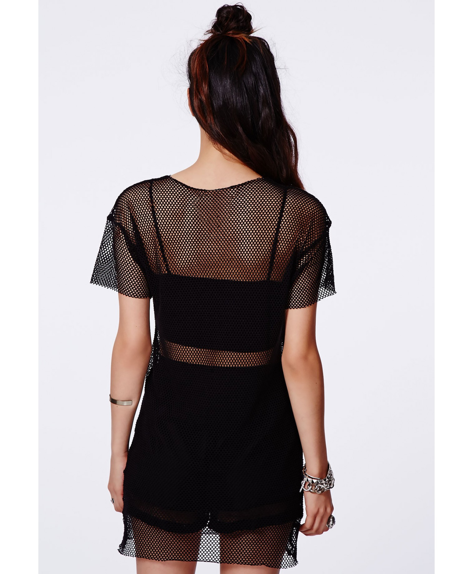 T shirt dress with fishnet tights