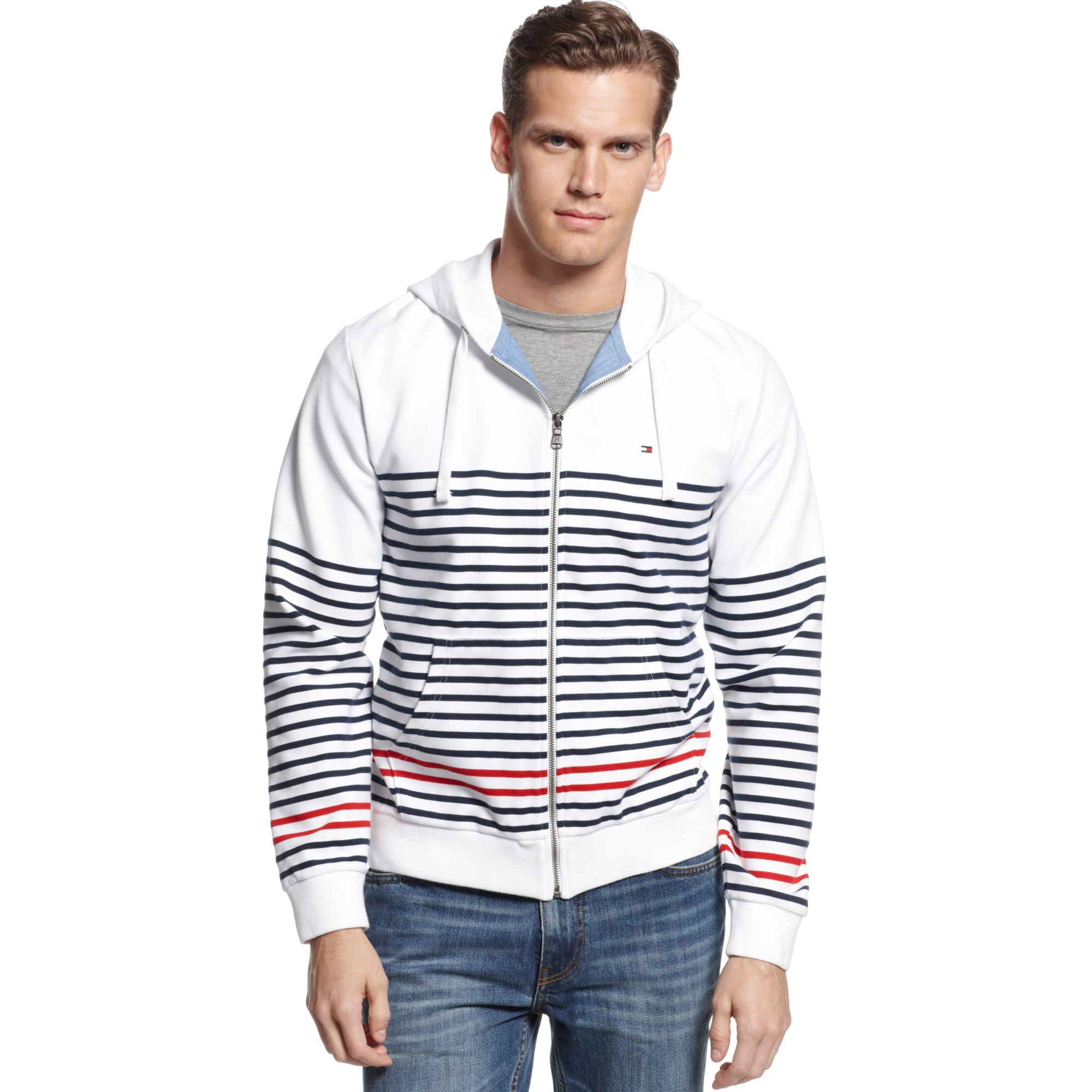 Tommy hilfiger Joseph Striped Zip Hoodie in White for Men | Lyst