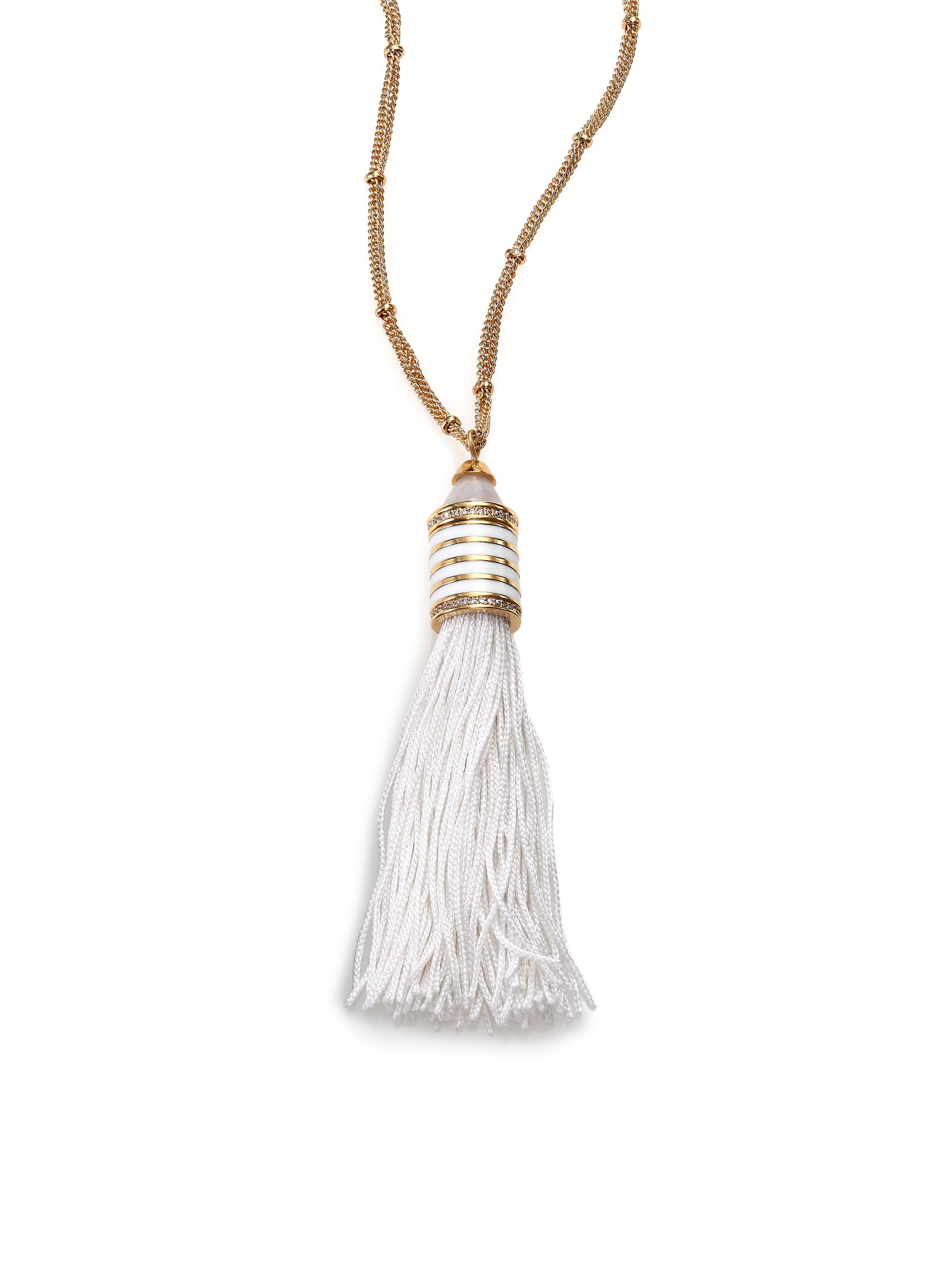 eddie borgo gold white white lace agate crystal enamel silk cone tassel necklace gold product 1 288520987 normal