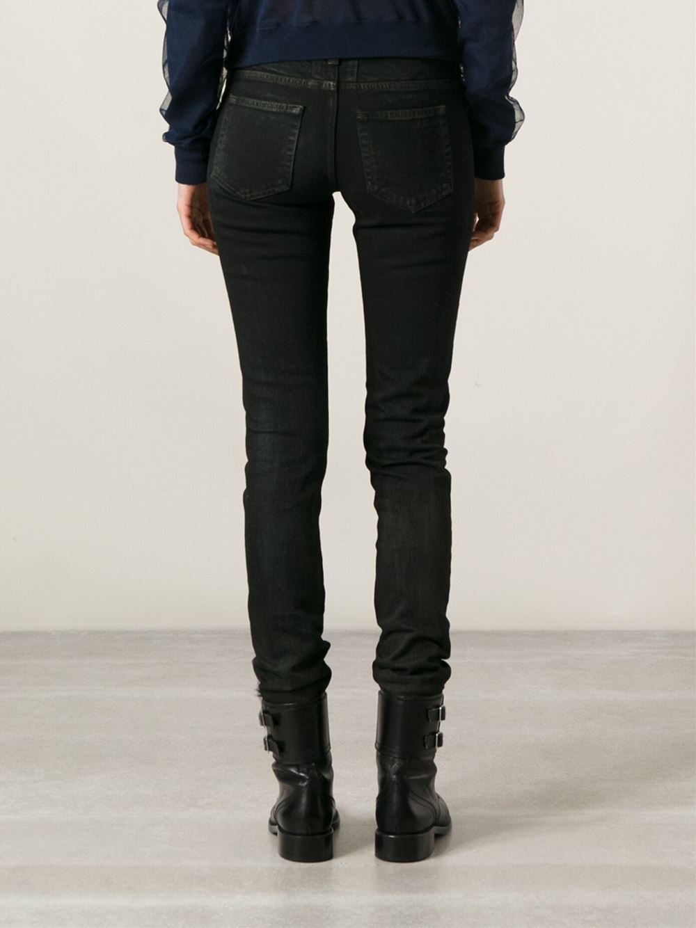 Lyst - Saint laurent Distressed Skinny Jeans in Black