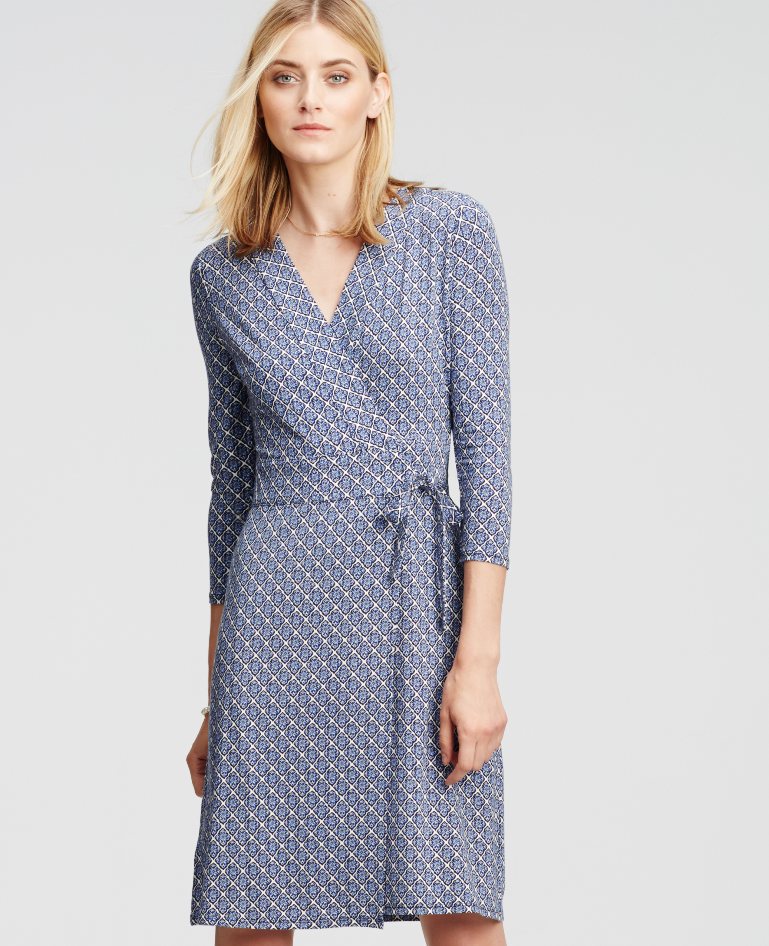 Ann taylor Tile Print Wrap Dress in Blue | Lyst