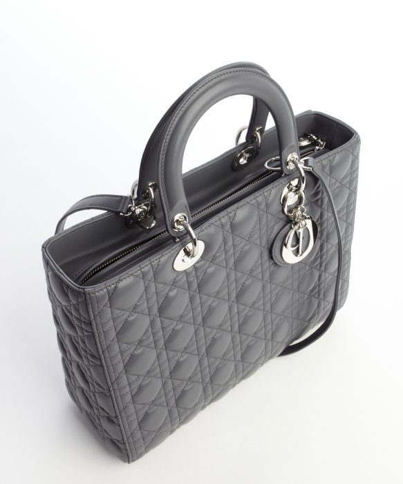 Dior Grey Cannage Leather Large Lady Dior Convertible Tote Bag in Gray ...