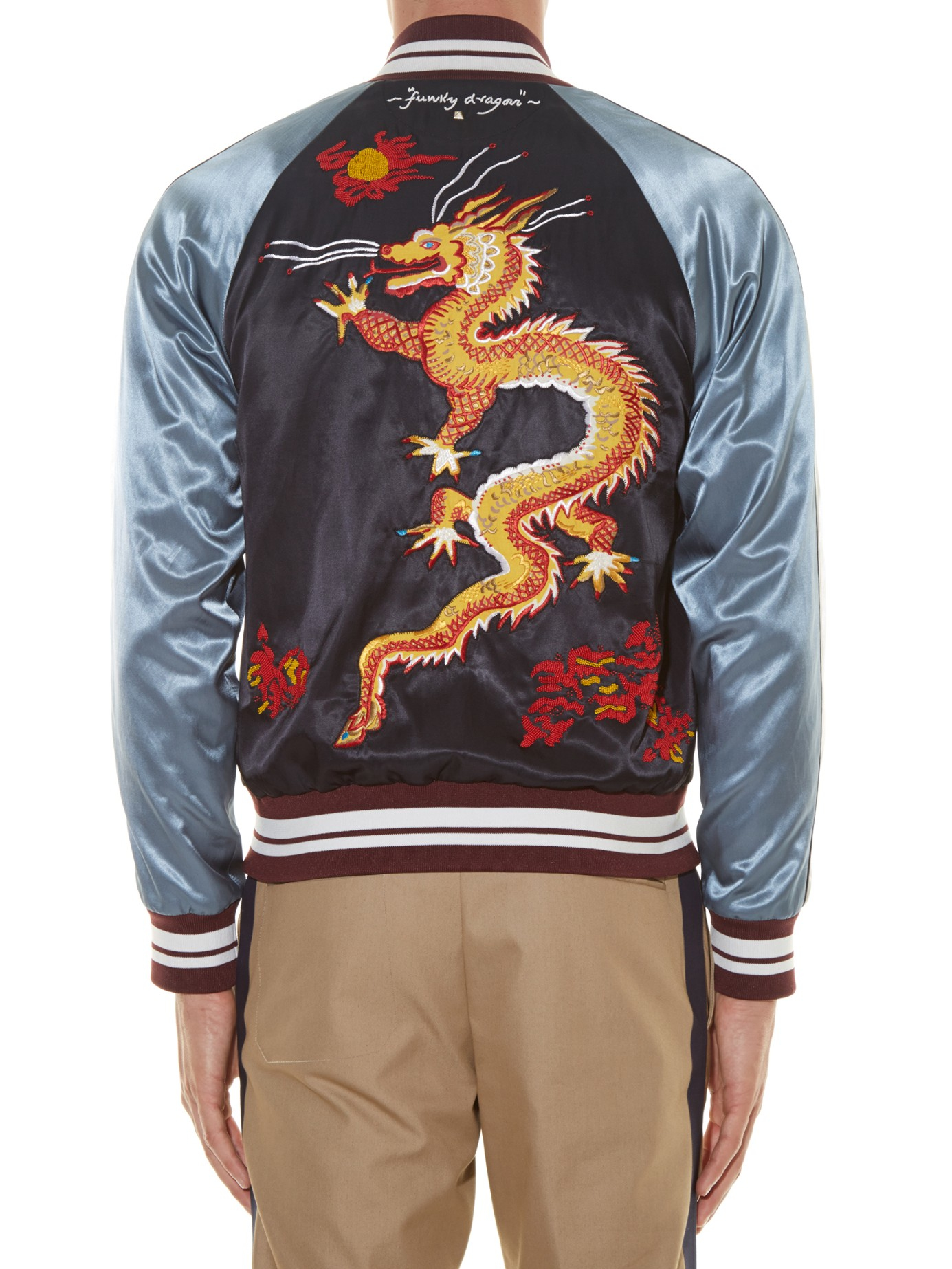 Lyst - Valentino Dragon-embroidered Satin Baseball Jacket ...