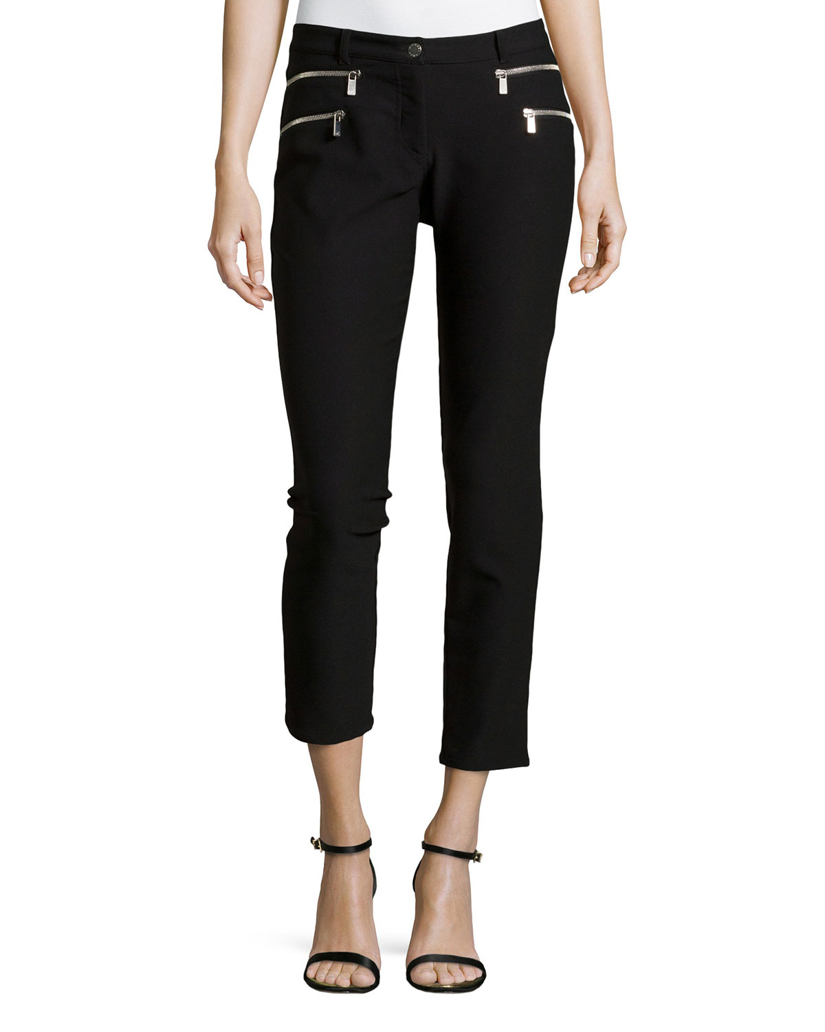 Michael kors Double Zipper Skinny Jeans in Black | Lyst