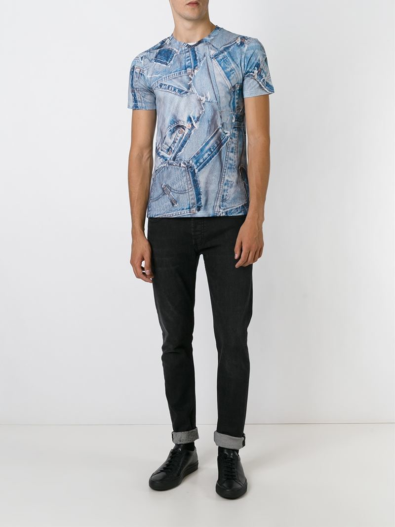 Lyst - Moschino Denim Print T-Shirt in Blue for Men