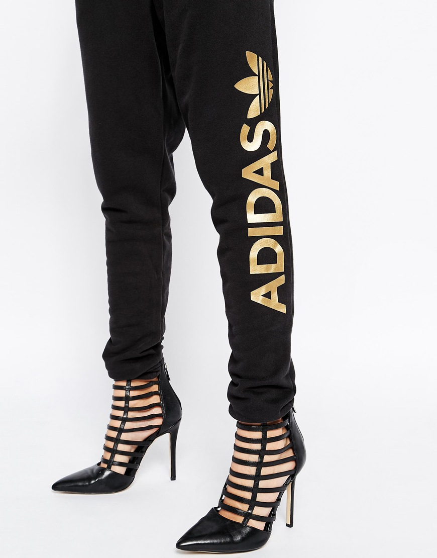 adidas Originals Sweat Pants With Gold Side Logo in Black - Lyst