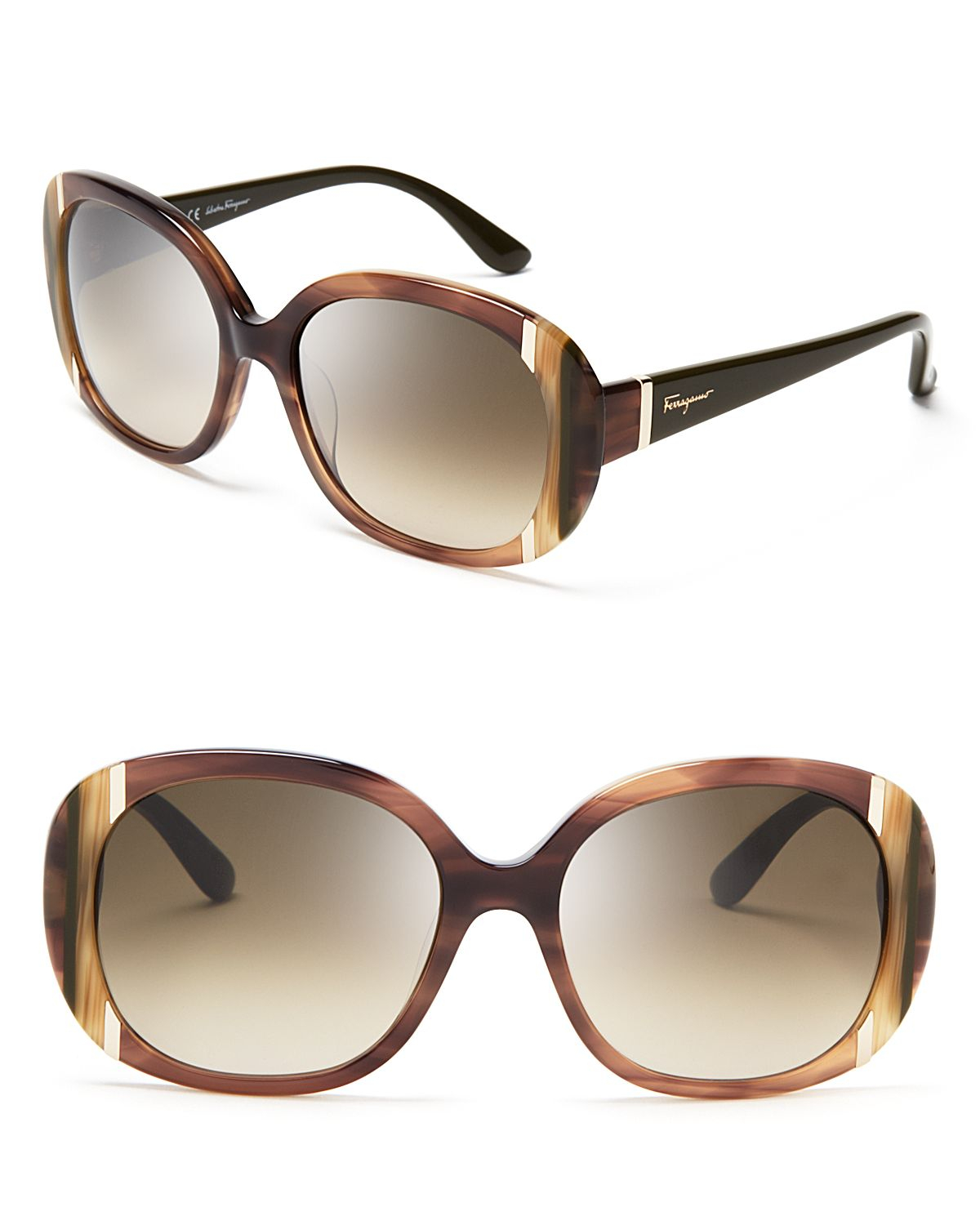 Lyst Ferragamo Classic Striped Oversized Sunglasses In Brown 7246