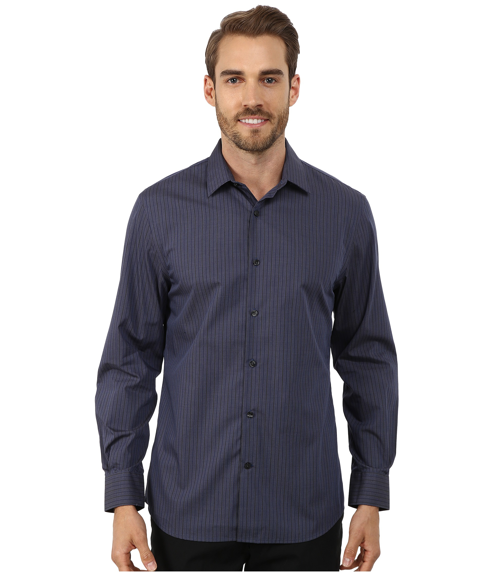 Lyst - Perry Ellis Long Sleeve Tonal Stripe Pattern Shirt in Blue for Men