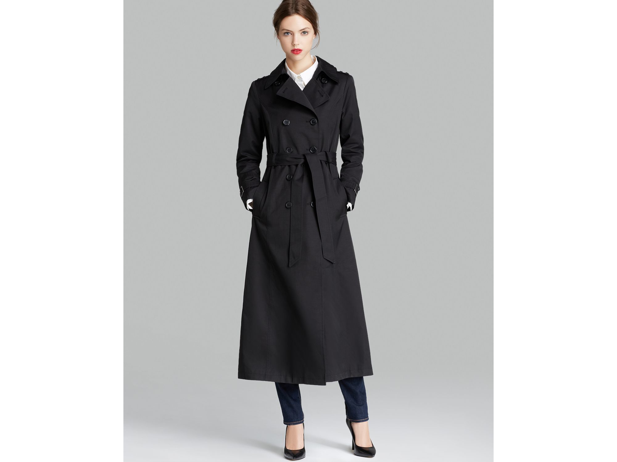 Lyst - Dkny Trench Coat - Double Breasted Belted Maxi in Black