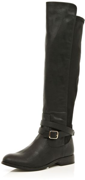 River Island Black Wrap Buckle Knee High Boots in Black | Lyst
