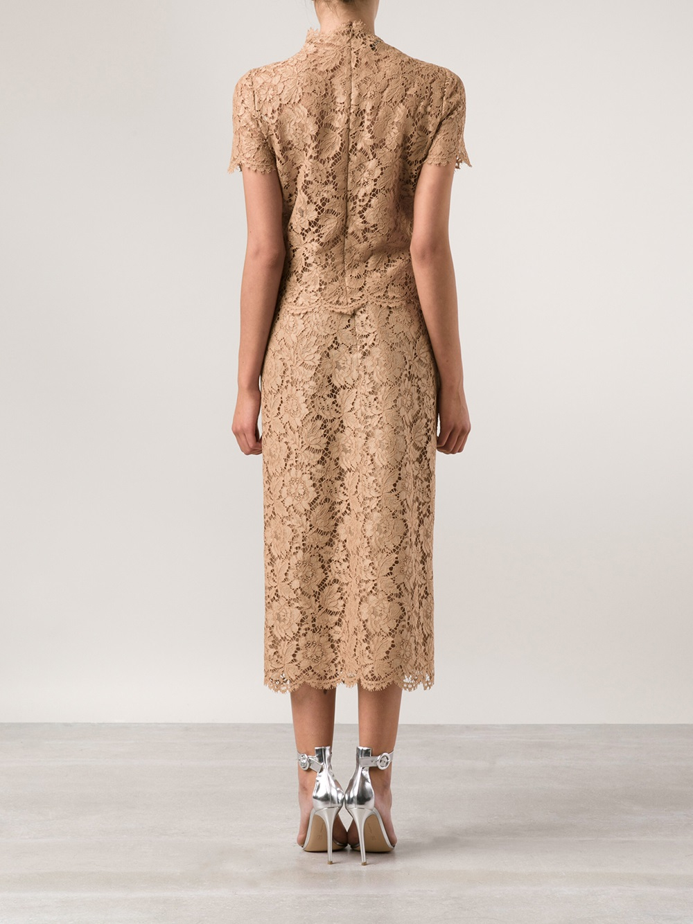 Valentino Long Lace Pencil Skirt in Natural | Lyst