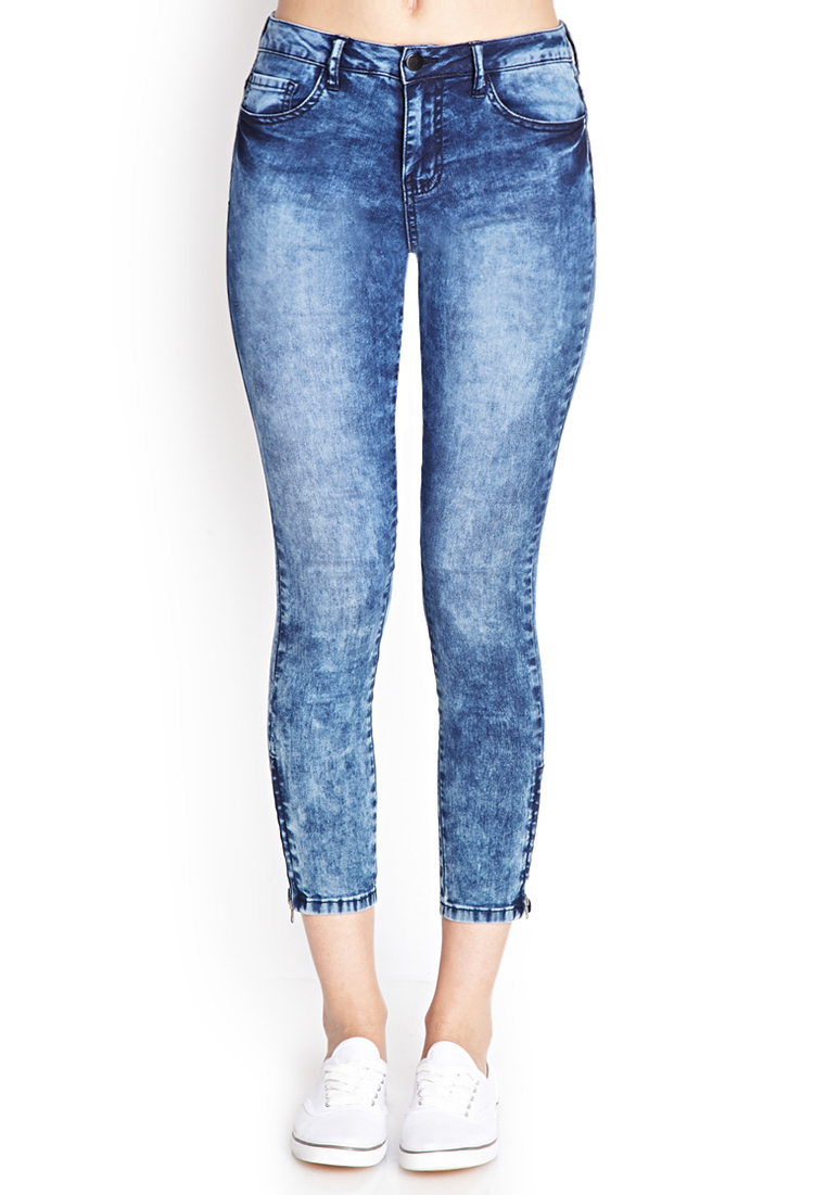 Forever 21 Zippered Cloud Wash Skinny Jeans in Blue (Denim washed) | Lyst