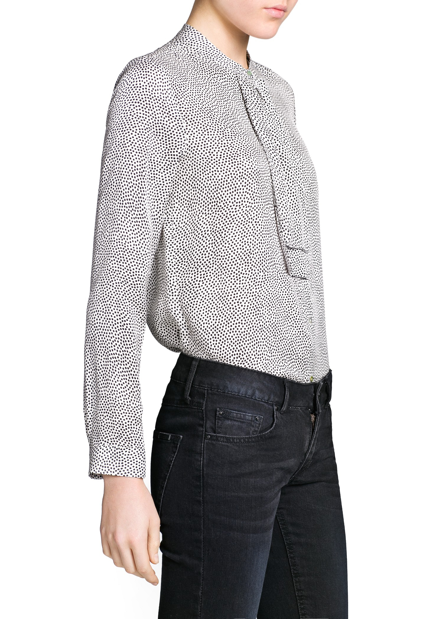 Lyst Mango Tie Neck Flowy Blouse In White lyst mango tie neck flowy blouse in white
