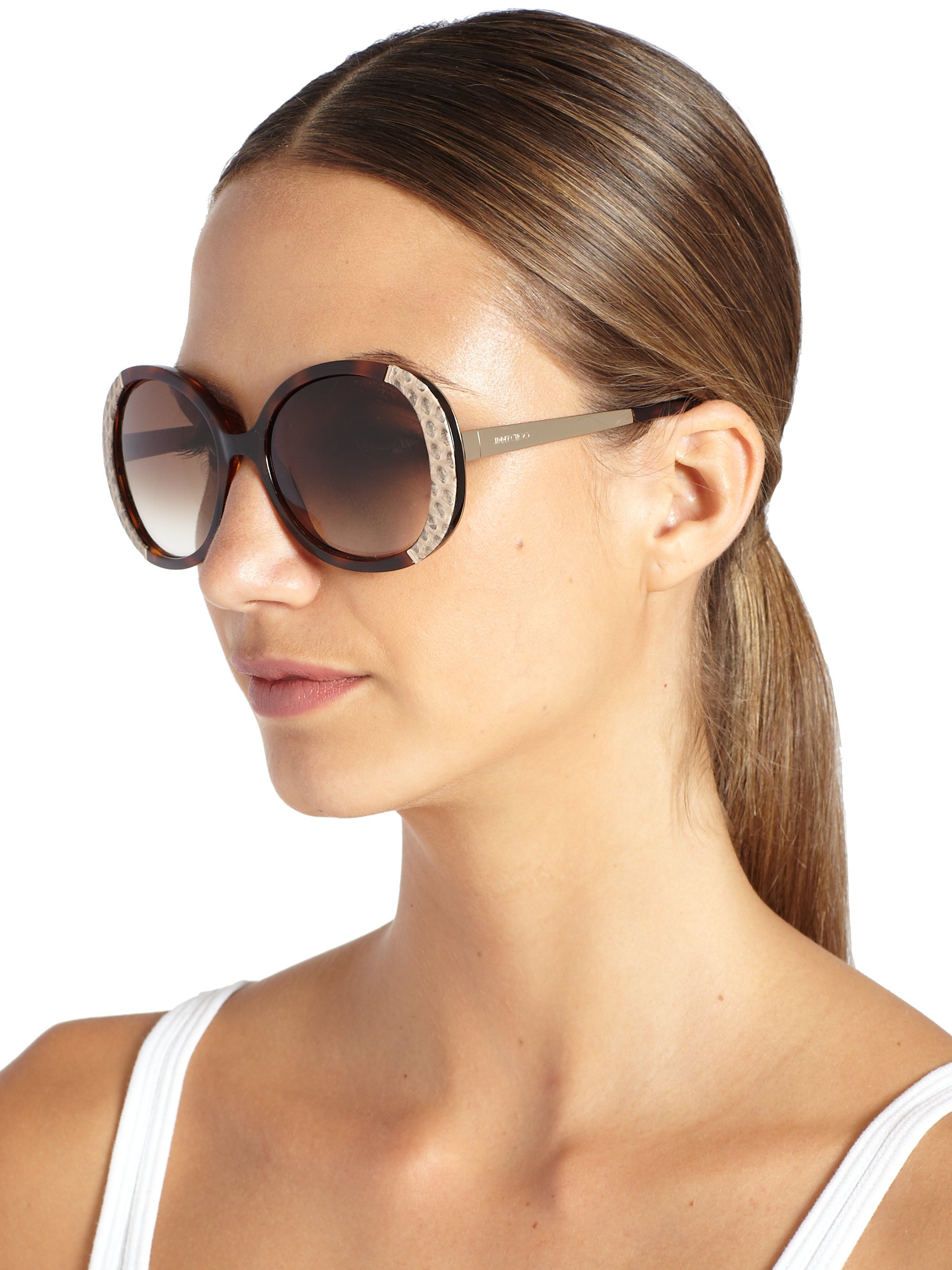 Lyst - Jimmy Choo Millie Snakeskin Leather-Trimmed Sunglasses in Brown
