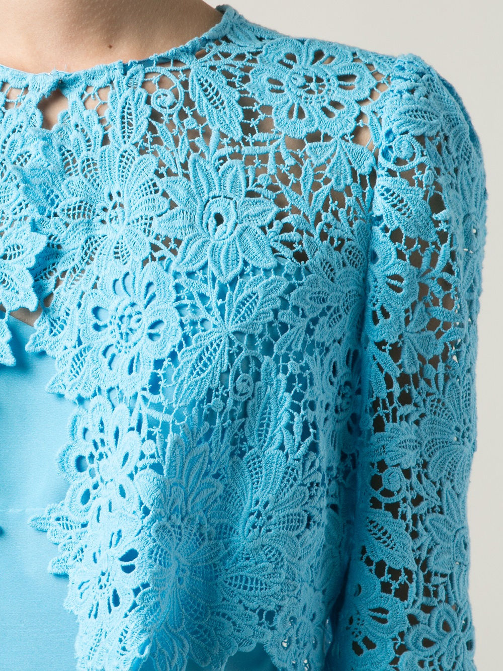 Lyst - Monique Lhuillier Cropped Lace Shrug in Blue