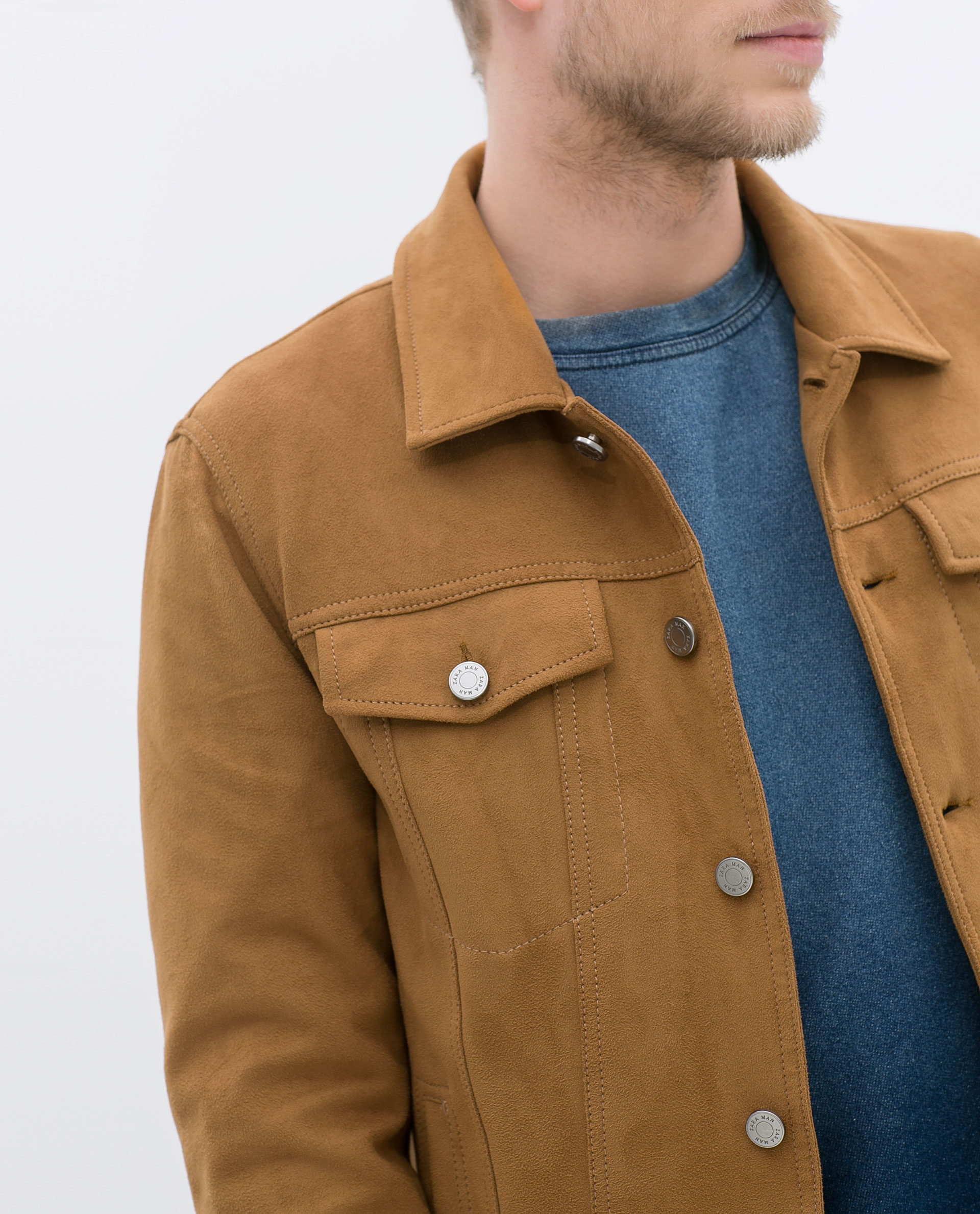Zara Faux Suede Denim Style Jacket with Pocket in Orange for Men Lyst